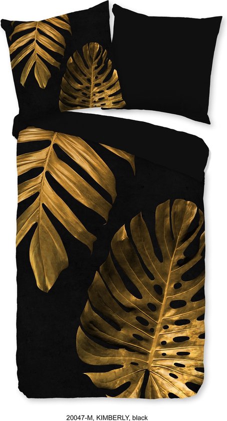 Pure Luxury Dekbedovertrekset Kimberly 140x220 cm Microvezel - Zwart/Goud Blad