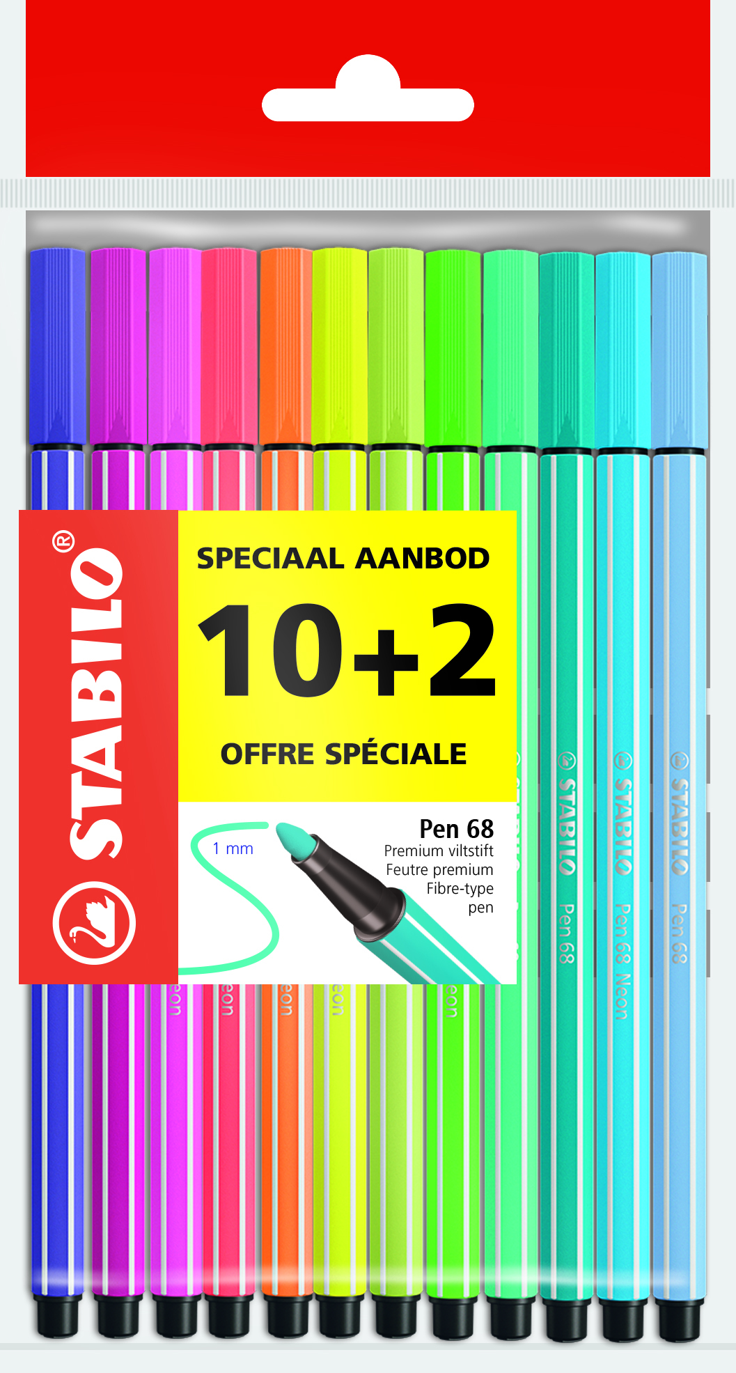 STABILO Viltstiften Pen 68 Main + Neon Colors ECO-Pack 10+2 Special Offer