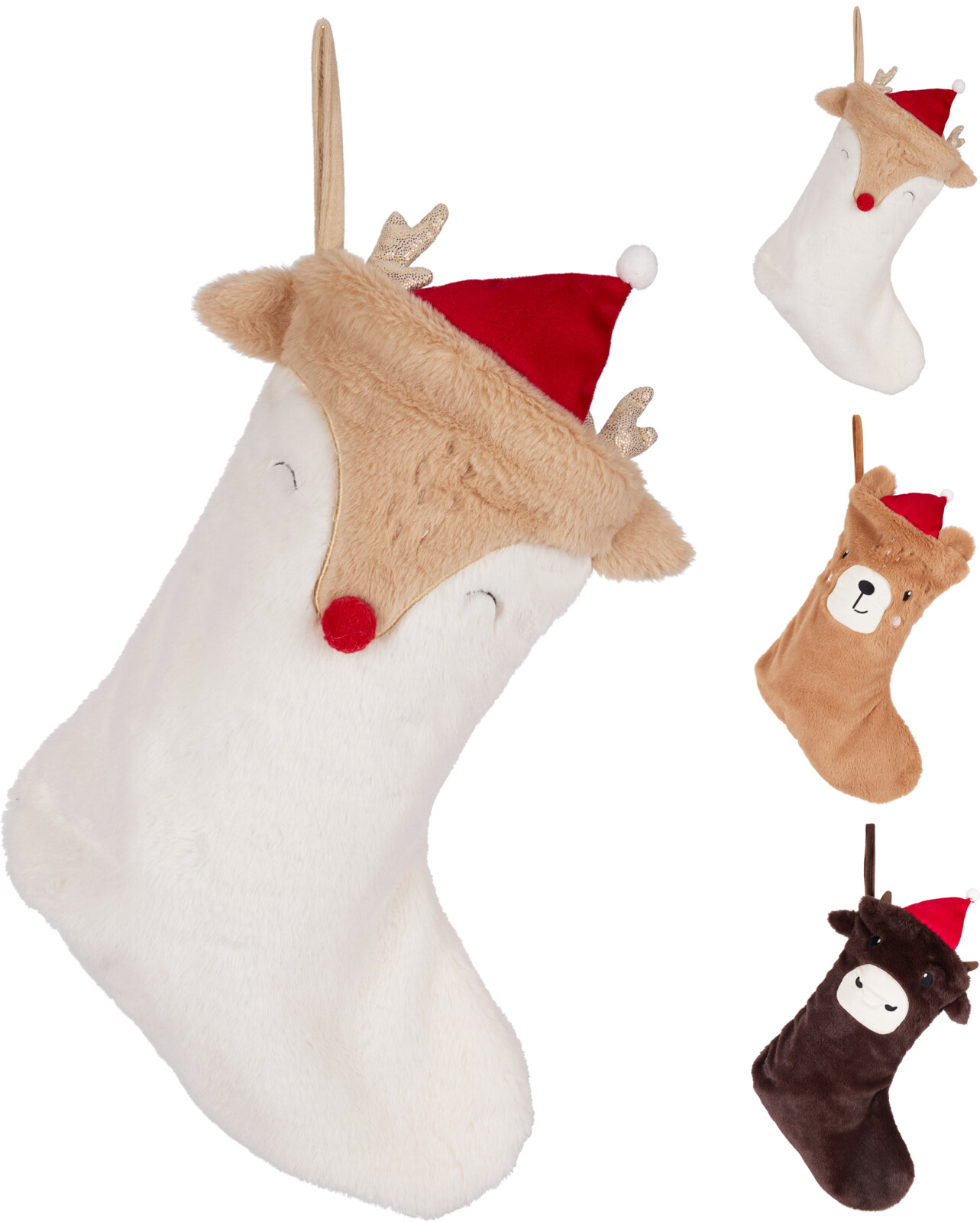 Kerstsok Beer 40x22 cm - Faux Fur - assorti - prijs per stuk