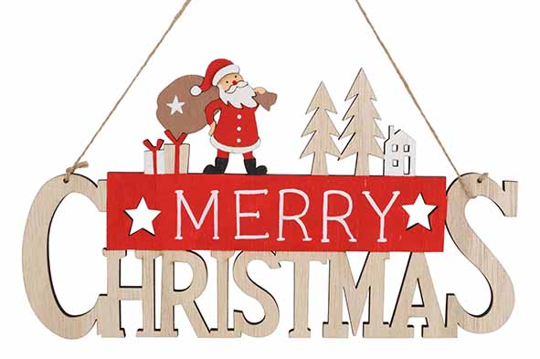 Cosy@Home Letterdeco Merry Christmas 30x28 cm - Hanger - Hout - Rood/Wit