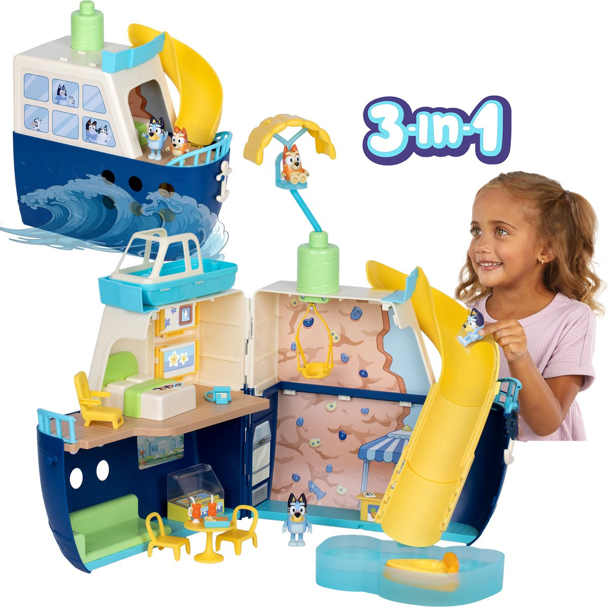 Bluey Cruise Ship, openvouwbaar Schip 3 in 1,