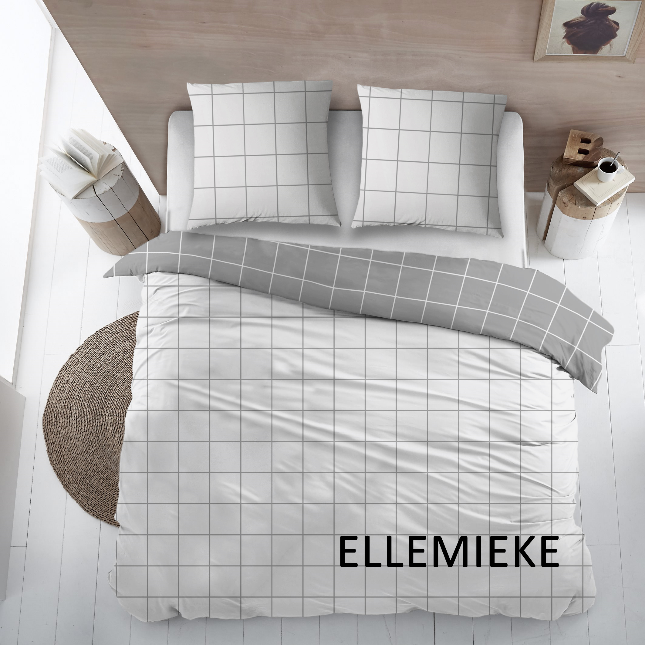 Cottons Dekbedovertrek Ellemieke Ruit Wit-Grijs 270x220 cm Flanel