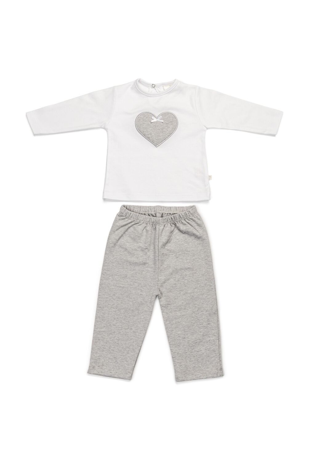 Living Nature Pyjama Colette 2-delig T-shirt Wit Hart + Broek Fleece Grijs