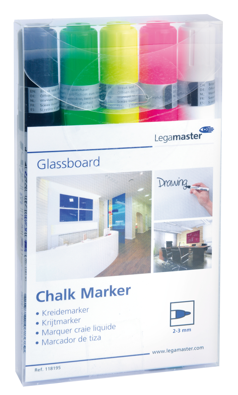 Legamaster Krijtmarker voor Glasbord 5 stuks - Zwart/Groen/Geel/Roze/Wit Legamaster Krijtmarker voor Glasbord 5 stuks - Zwart/Groen/Geel/Roze/Wit