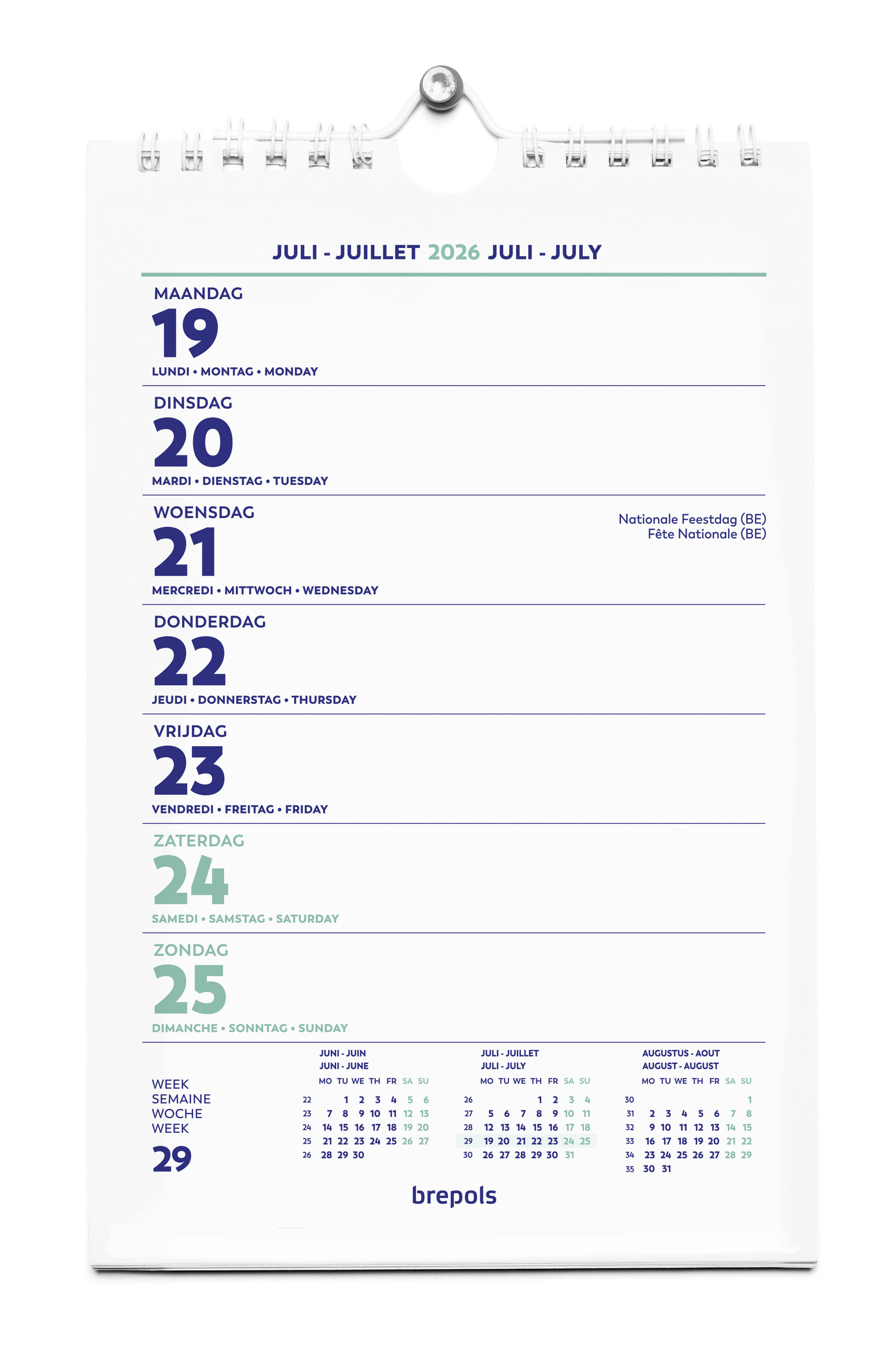 Brepols Wand Week Kalender 2026 Wire-O 13.5x21 cm