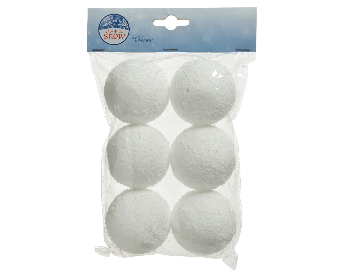 Boomhanger Foam Sneeuwballen Wit 6cm set 6 stuks