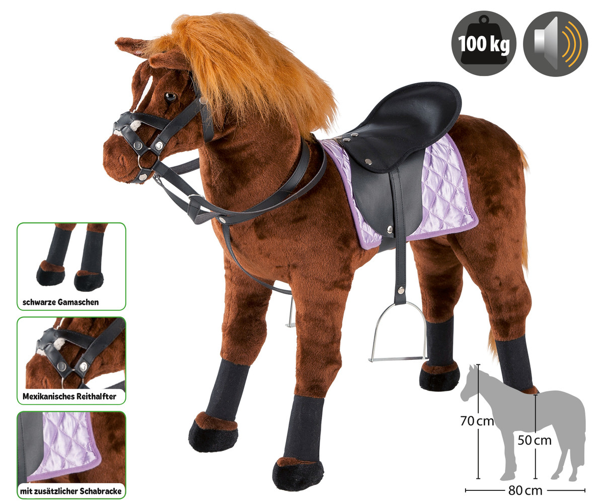 Springpaard met zadel om te berijden met geluid, zitpaard, 81 cm lang, max 100KG