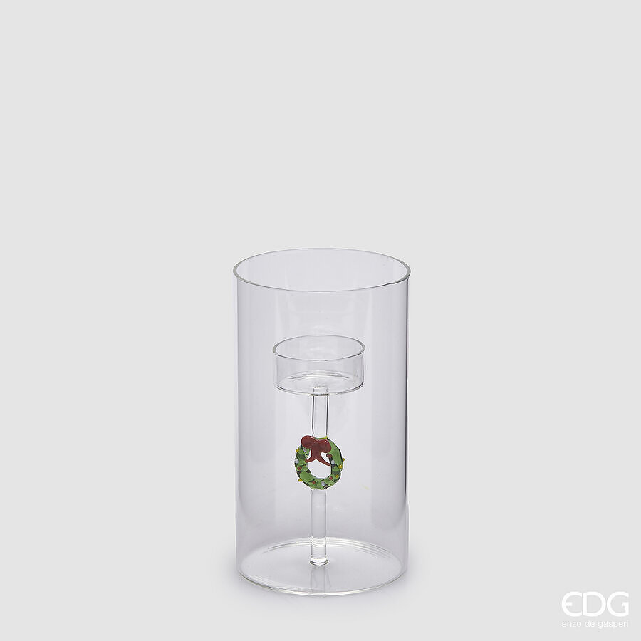 EDG Kandelaar Ghirlanda 9x16 cm - Glas - met Kerstkransje