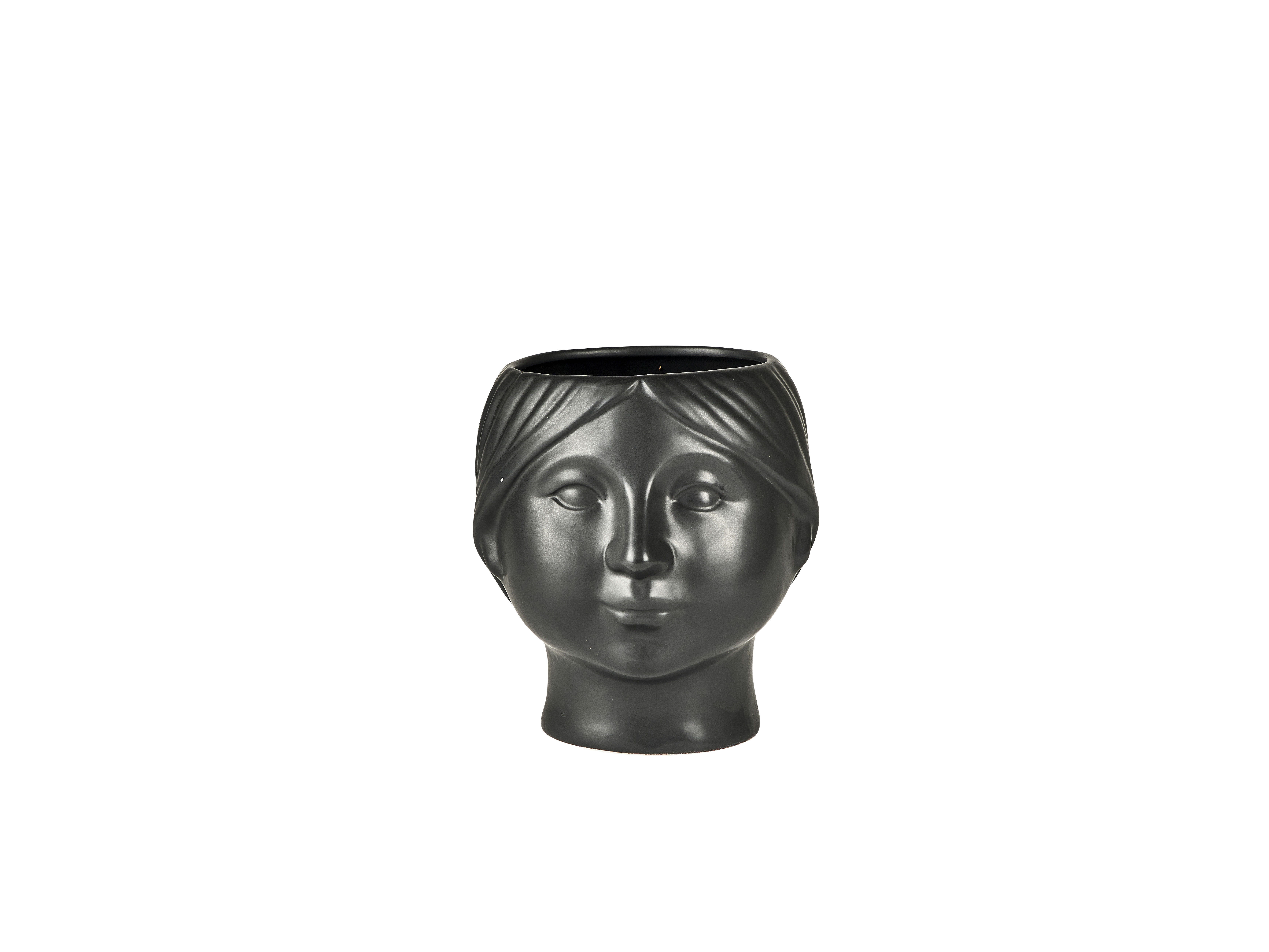 Villa Collection Bloempot Head Black - Aardewerk - 16.2x14.2x15.6 cm