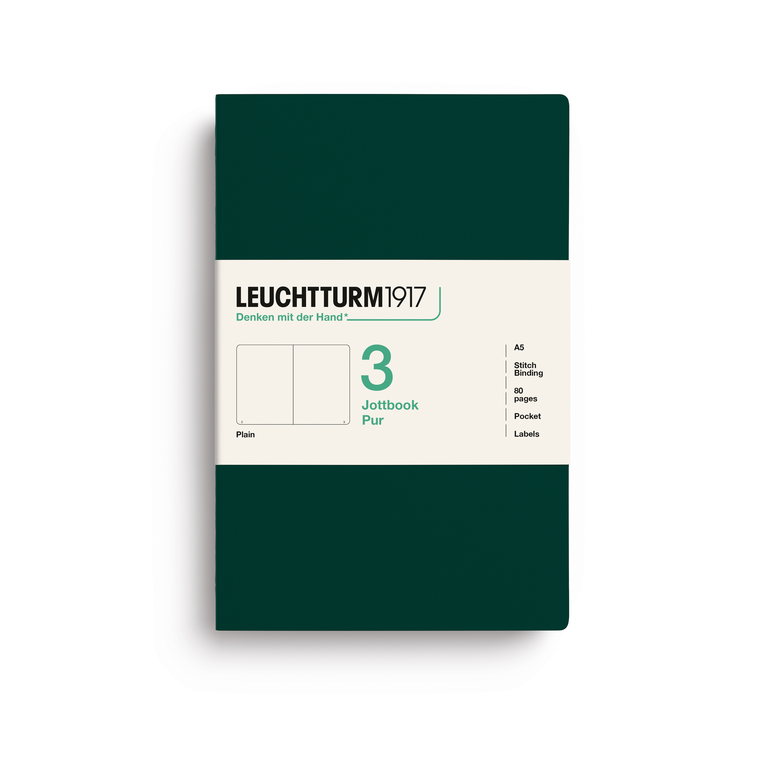 Leuchtturm 1917 Jottbook Pur Notitieboek A5 Blanco 80 vel Forest Green - 3 stuks