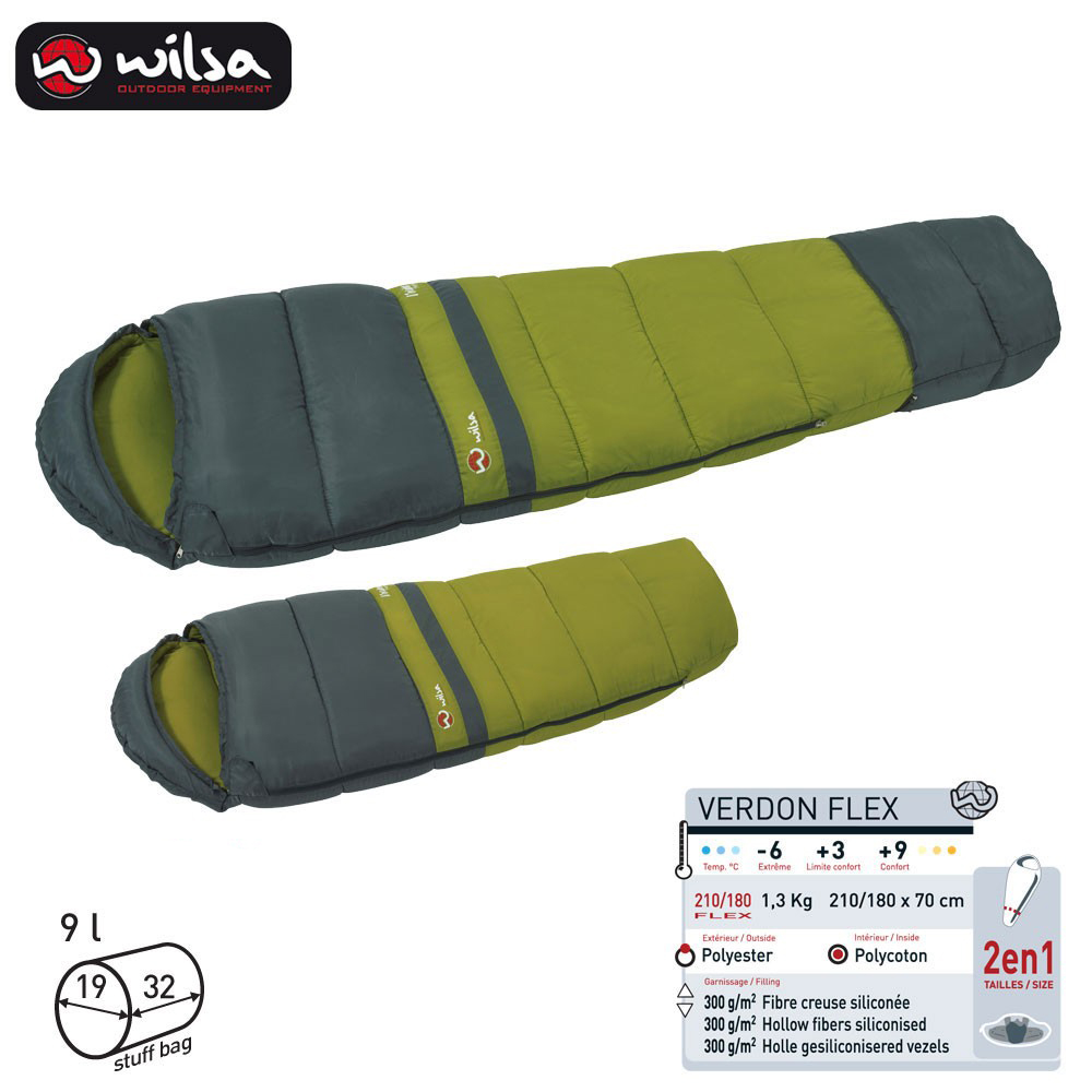 Wilsa Slaapzak Verdon Flex 210/180x70cm Grijs/groen