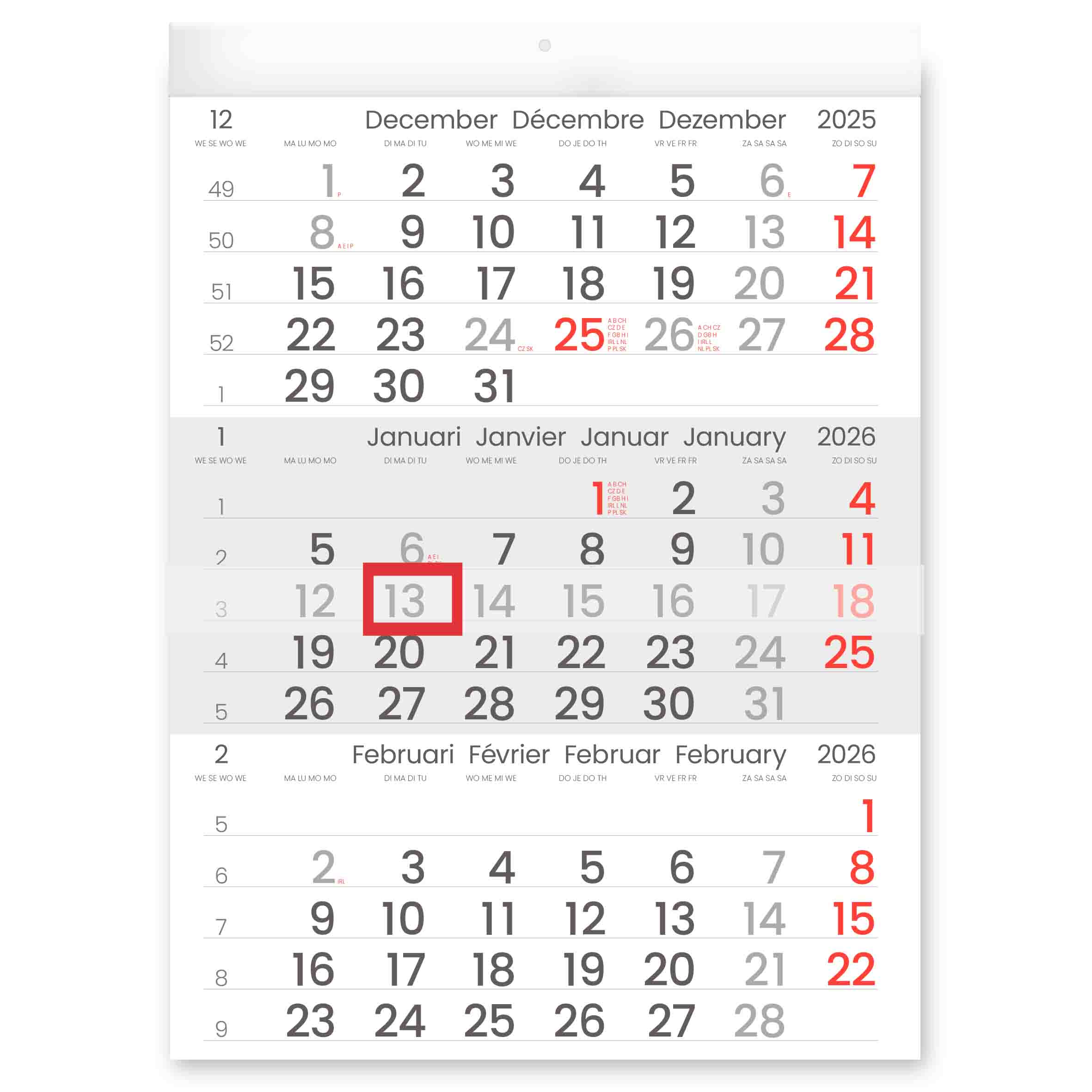 Driemaandkalender 2026 Compact 30x41 cm