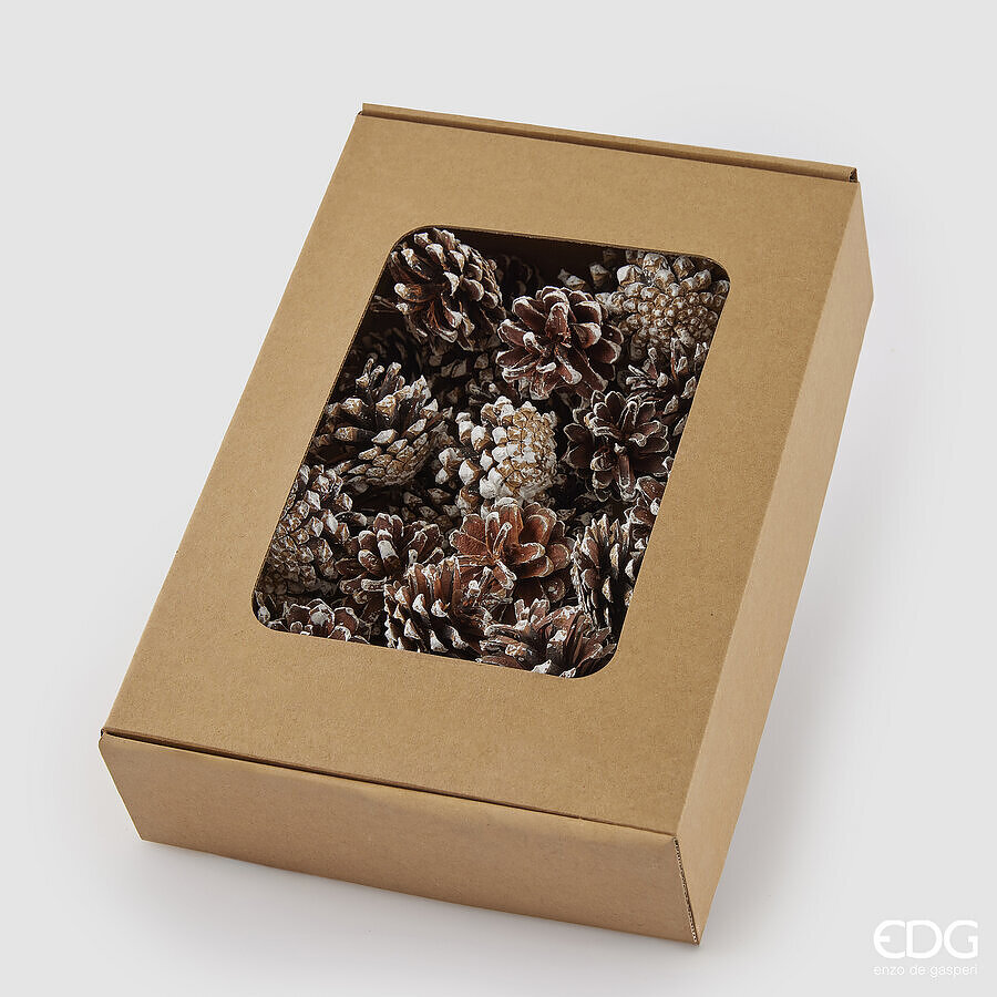 EDG Dennenappels Snowy Brown 48 stuks 4cm