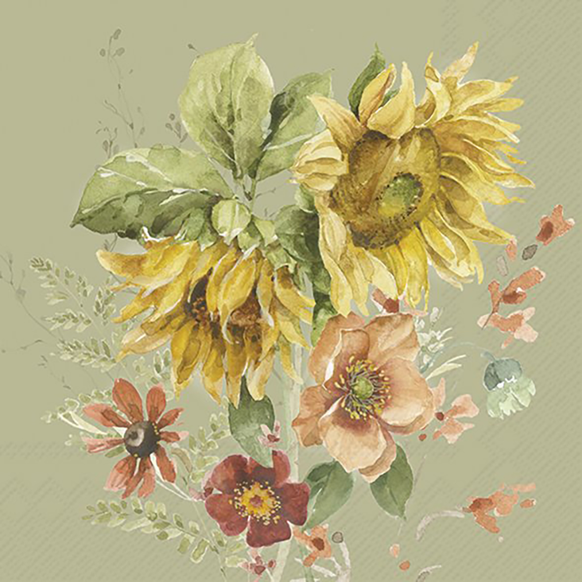 Ihr Cocktailservetten 25x25 cm 20 stuks Green Late Summer Flowers