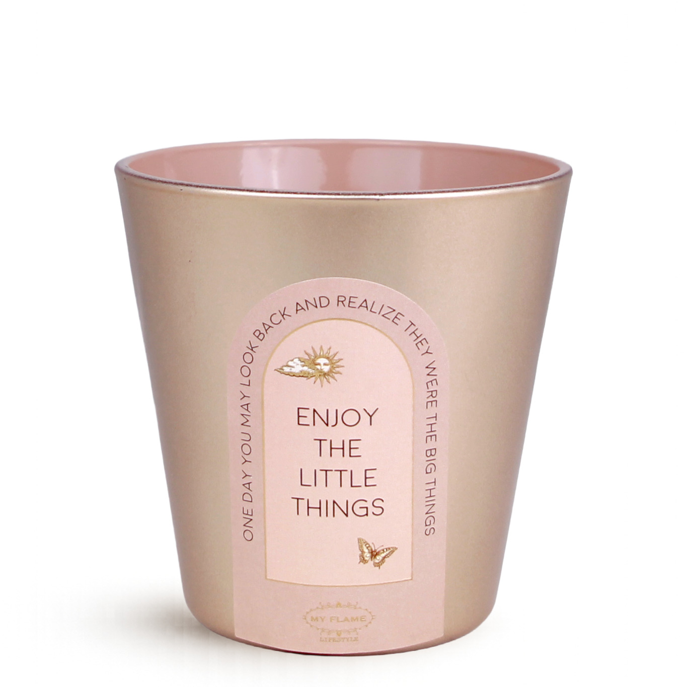 My Flame LED Kaars Enjoy The Little Things 10x11 cm - Vaas - Roze Goud - 220 Uren Brandtijd - incl. Batterijen