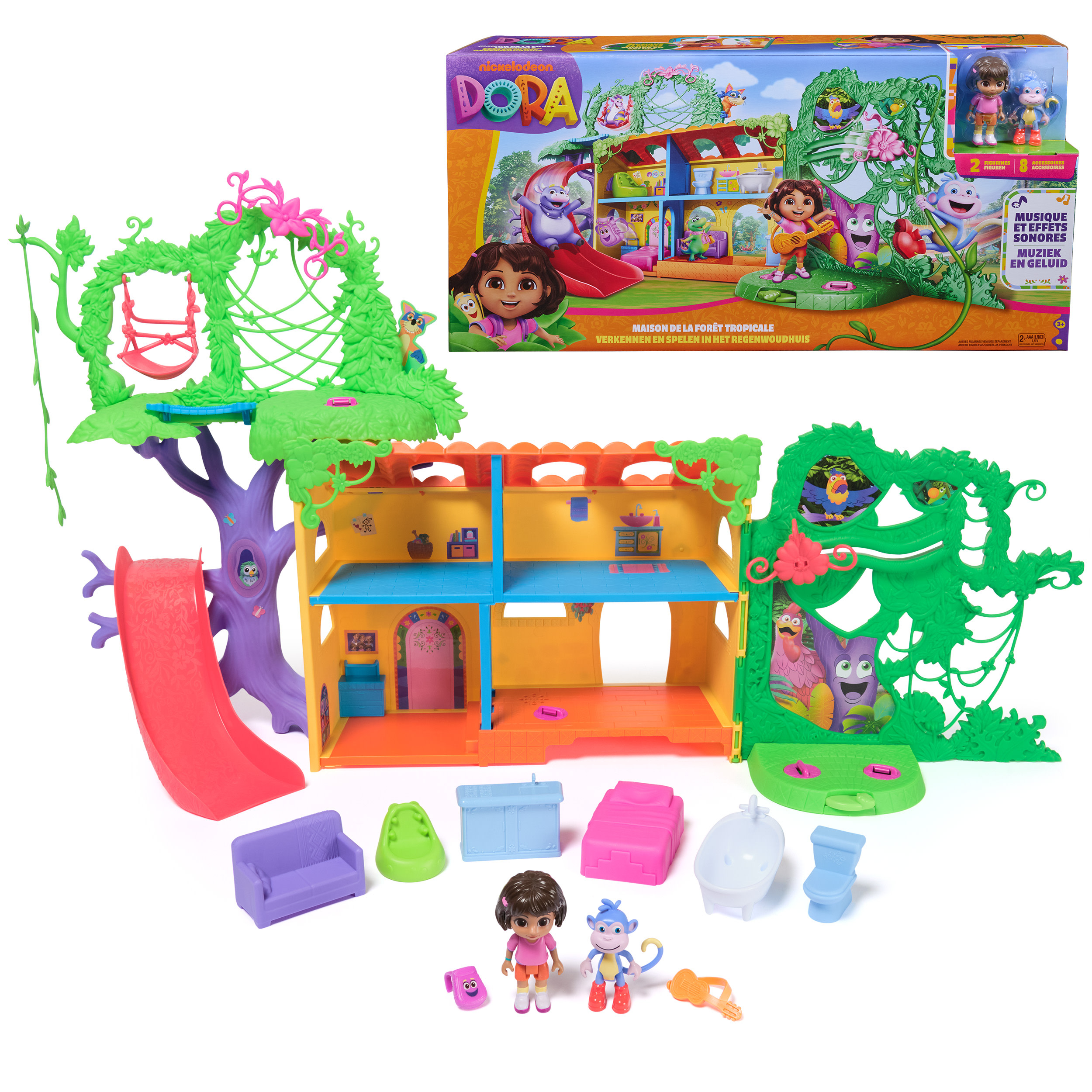 Dora - Boomhuis met Dora en Boots + meubels, geluideffecten en tweetalige zinnen, 91 cm breed