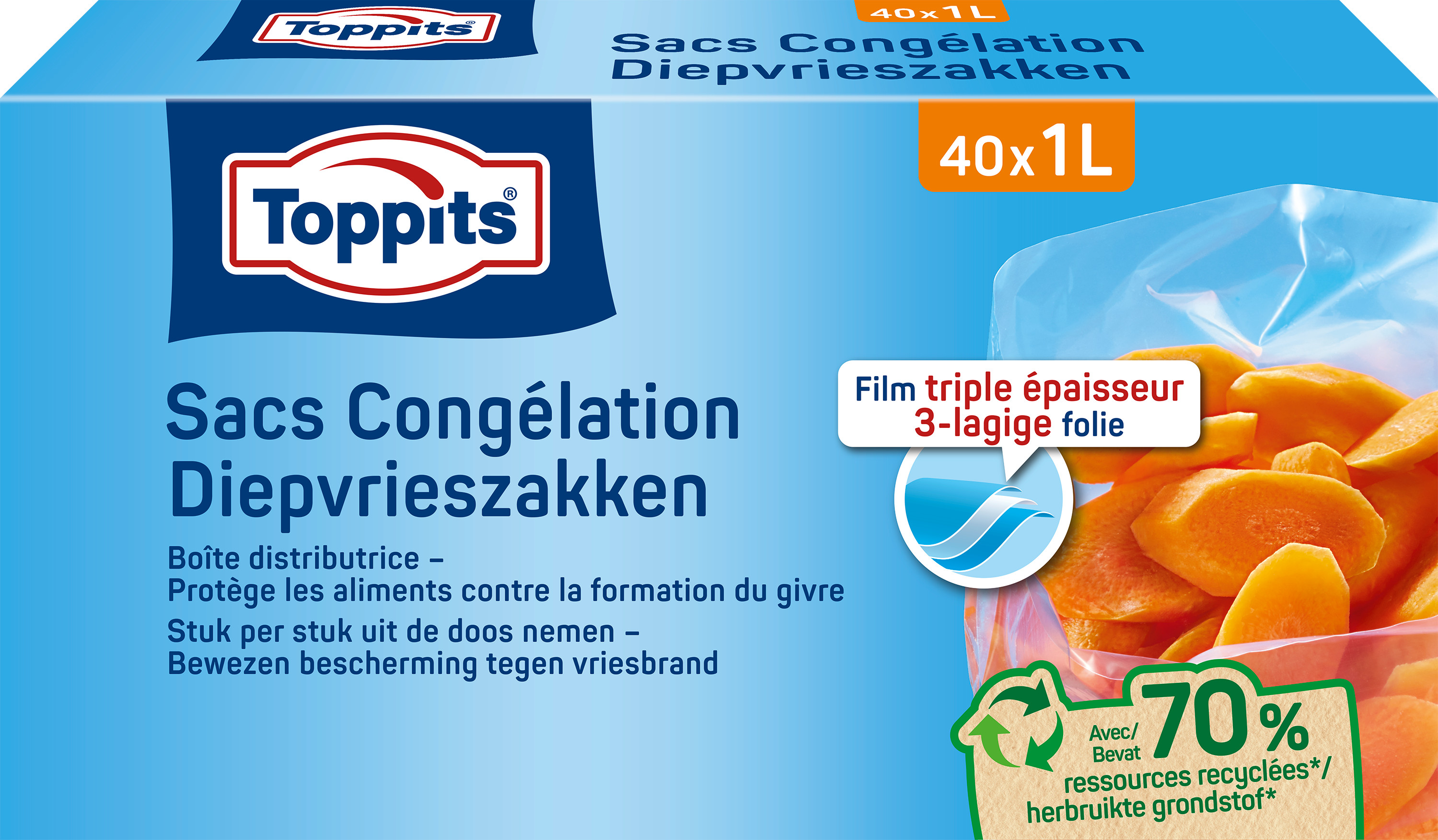 Toppits Diepvrieszakjes 1l - 19X24cm 40 stuks