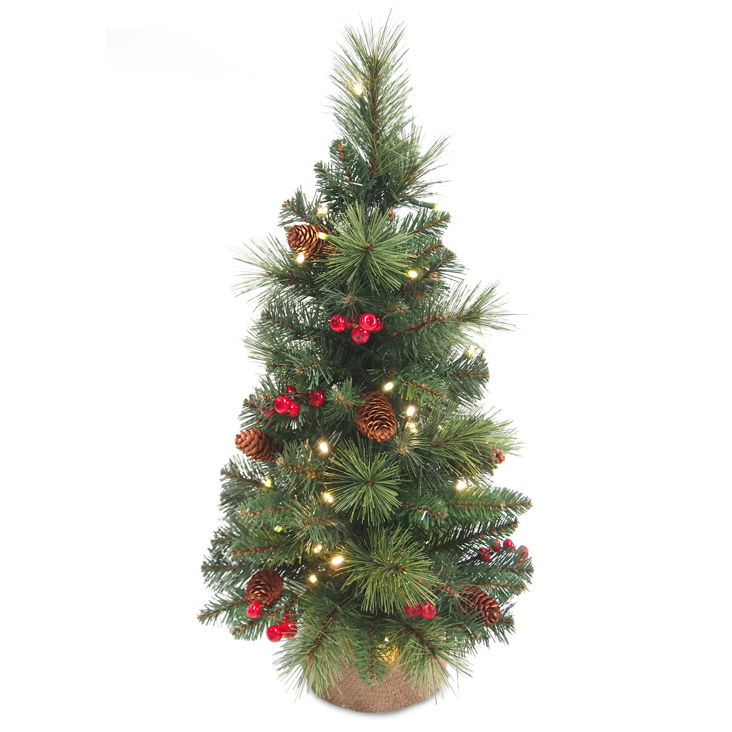 Kerstboom Everyday Miniature Pine Cone & Berry LED 46x25 cm - 73 Tips - 15 leds - PVC - in Jute Zak