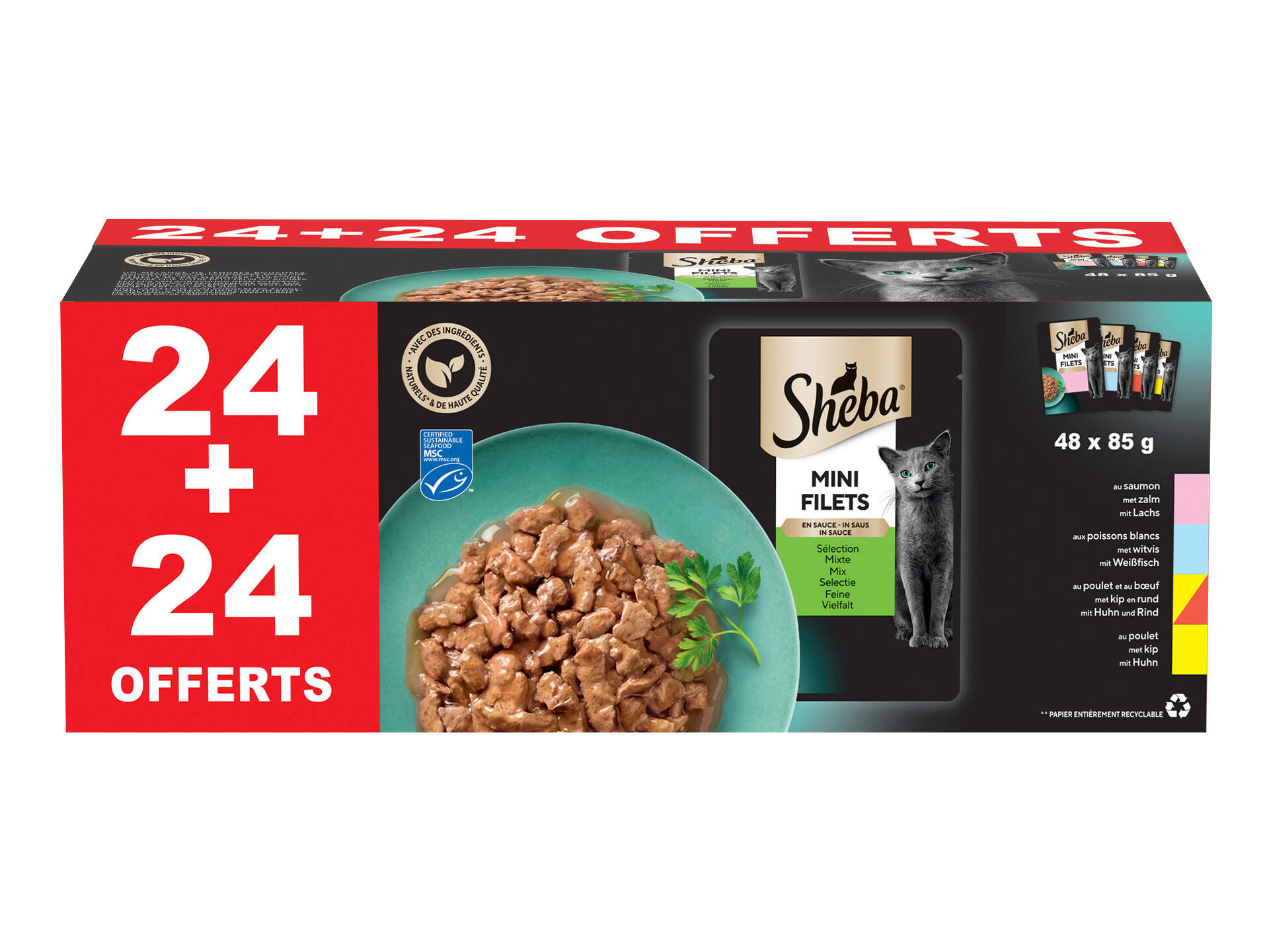 Sheba Vlees Mini-Filets 48x 85 g (24+24 Gratis)
