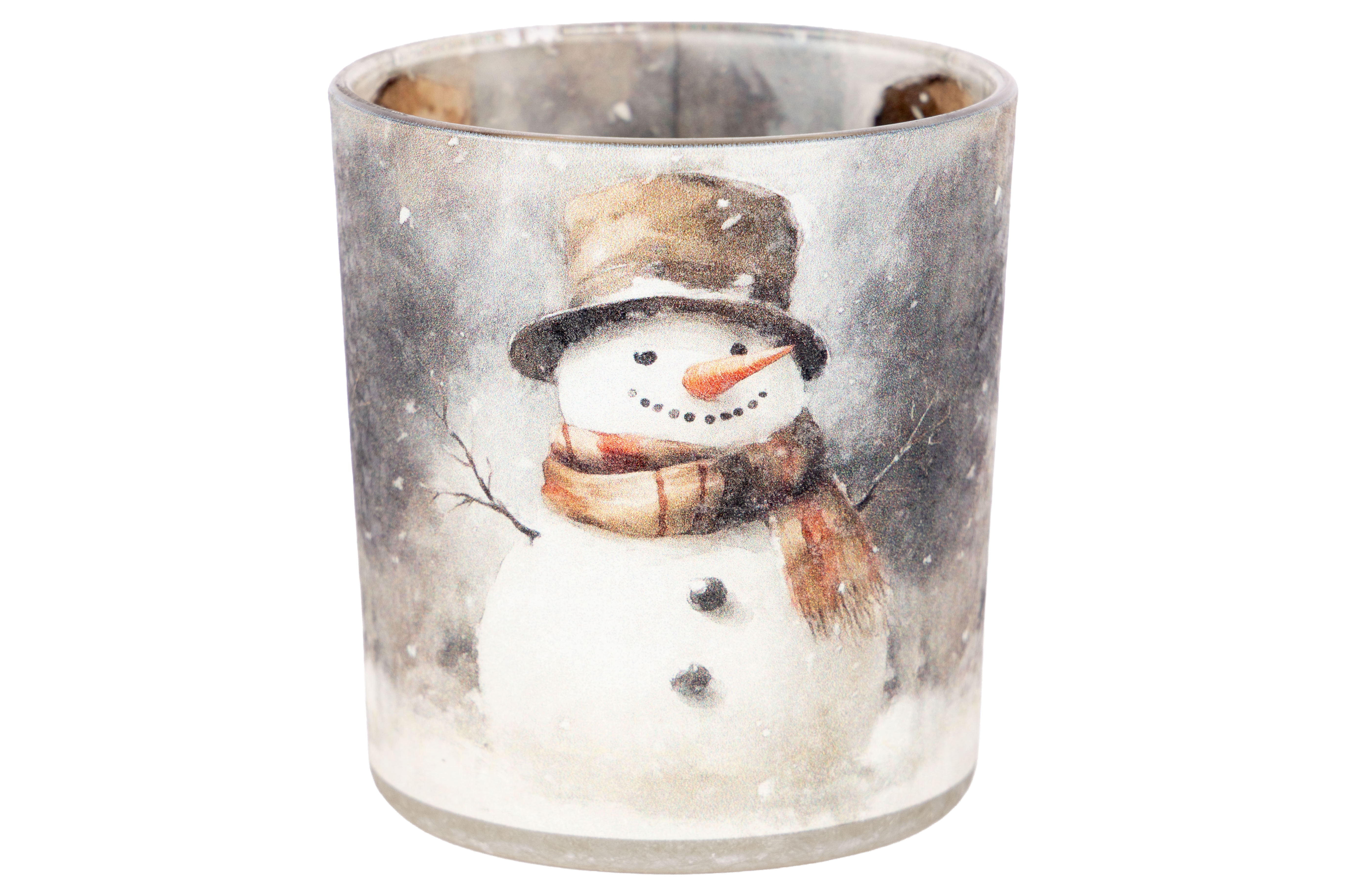 Cosy@Home Theelichthouder Snowman 7.5x8 cm - Glas