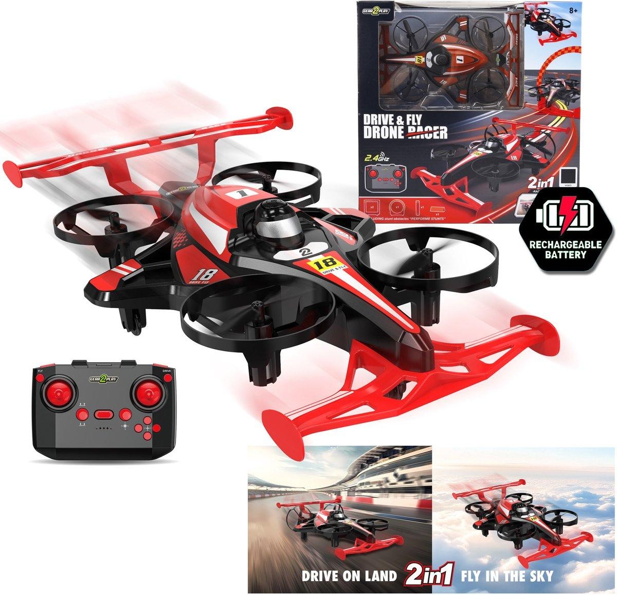 Gear2Play Drive & Fly Drone Racer Red, 2.4 Ghz, oplaadbaar