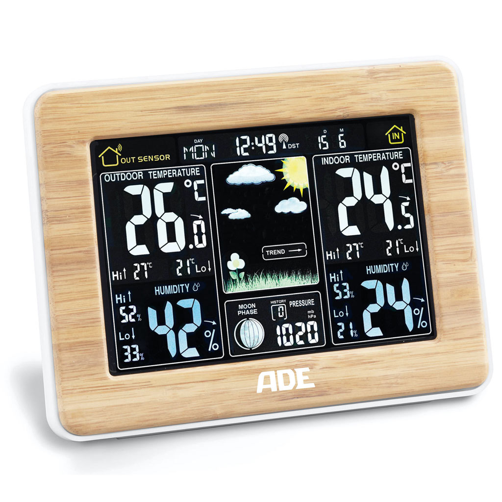 ADE Weerstation Digitaal Bamboo 16.5x12.2x5.3 cm - Draadloze Sensor
