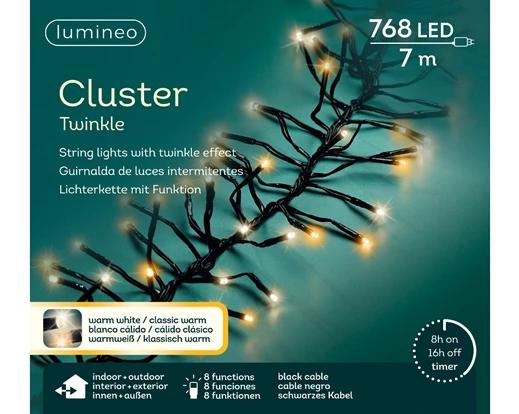 Kerstverlichting LED Cluster Twinkle 7m - 768 Lights - Black/Warm White+Classic Warm - In/Outdoor