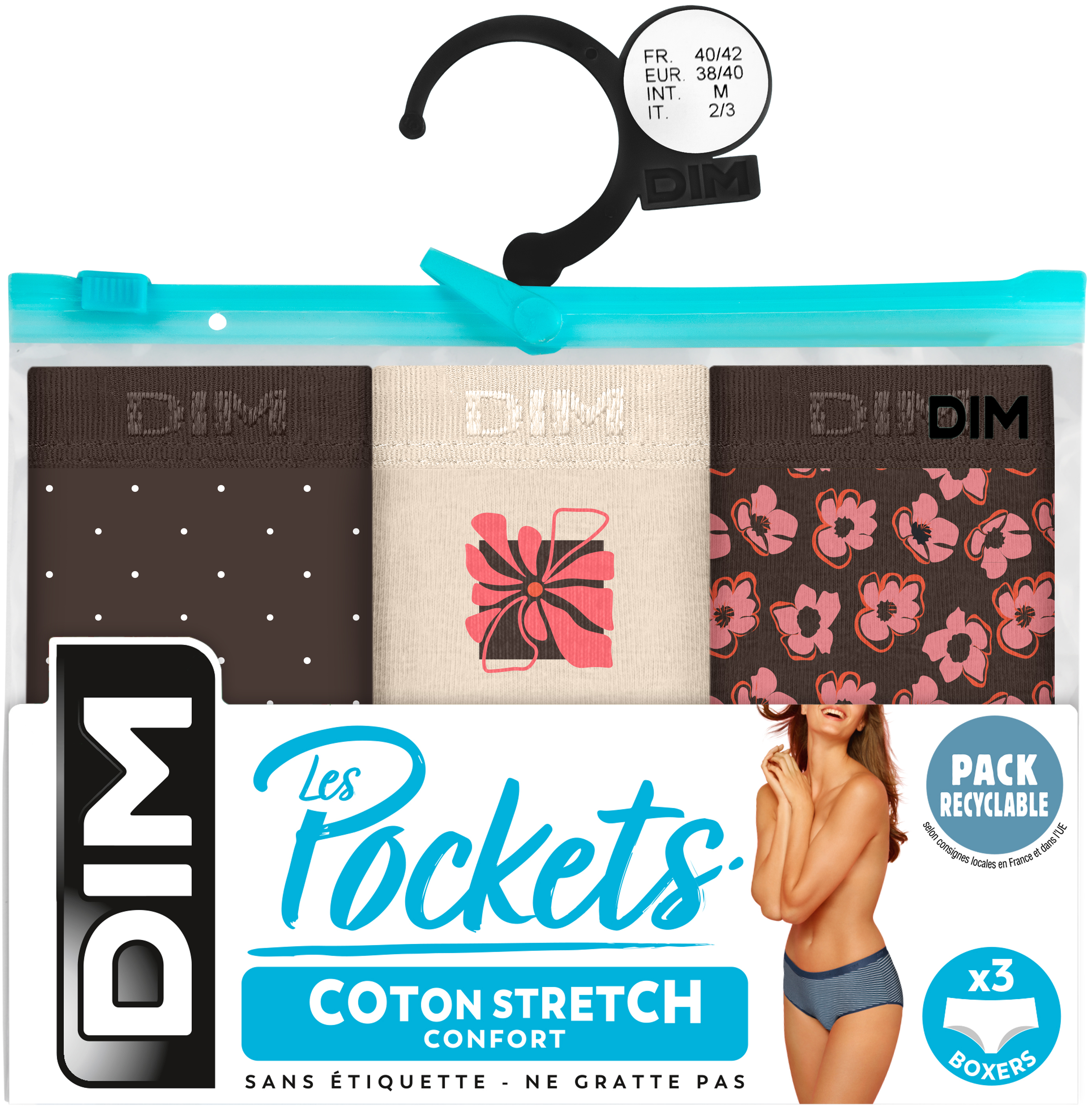 Dim Boxer Dames Les Pockets 3 stuks Lot Retro  - maat 38/40 Dim Boxer Dames Les Pockets 3 stuks Lot Retro  - maat 38/40