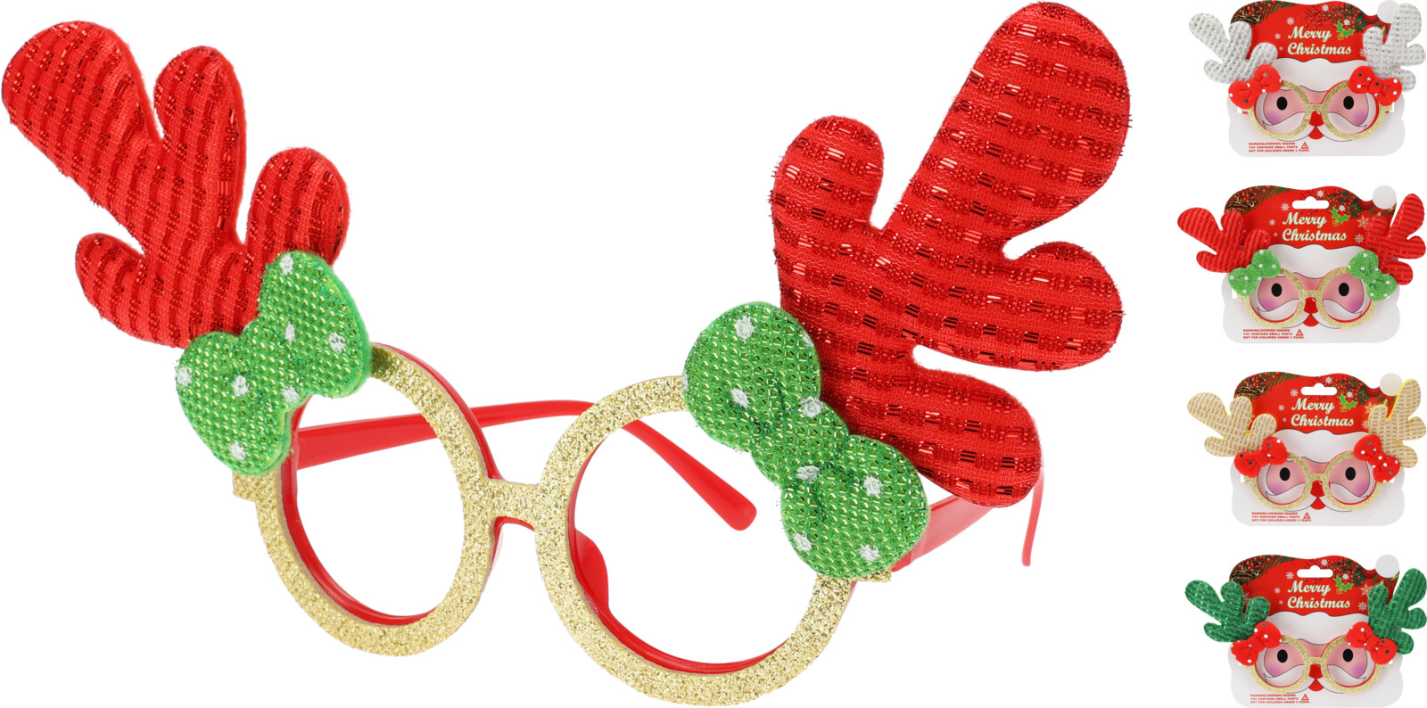 Bril Rendier Kerst - 19x14 cm - assorti - prijs per stuk