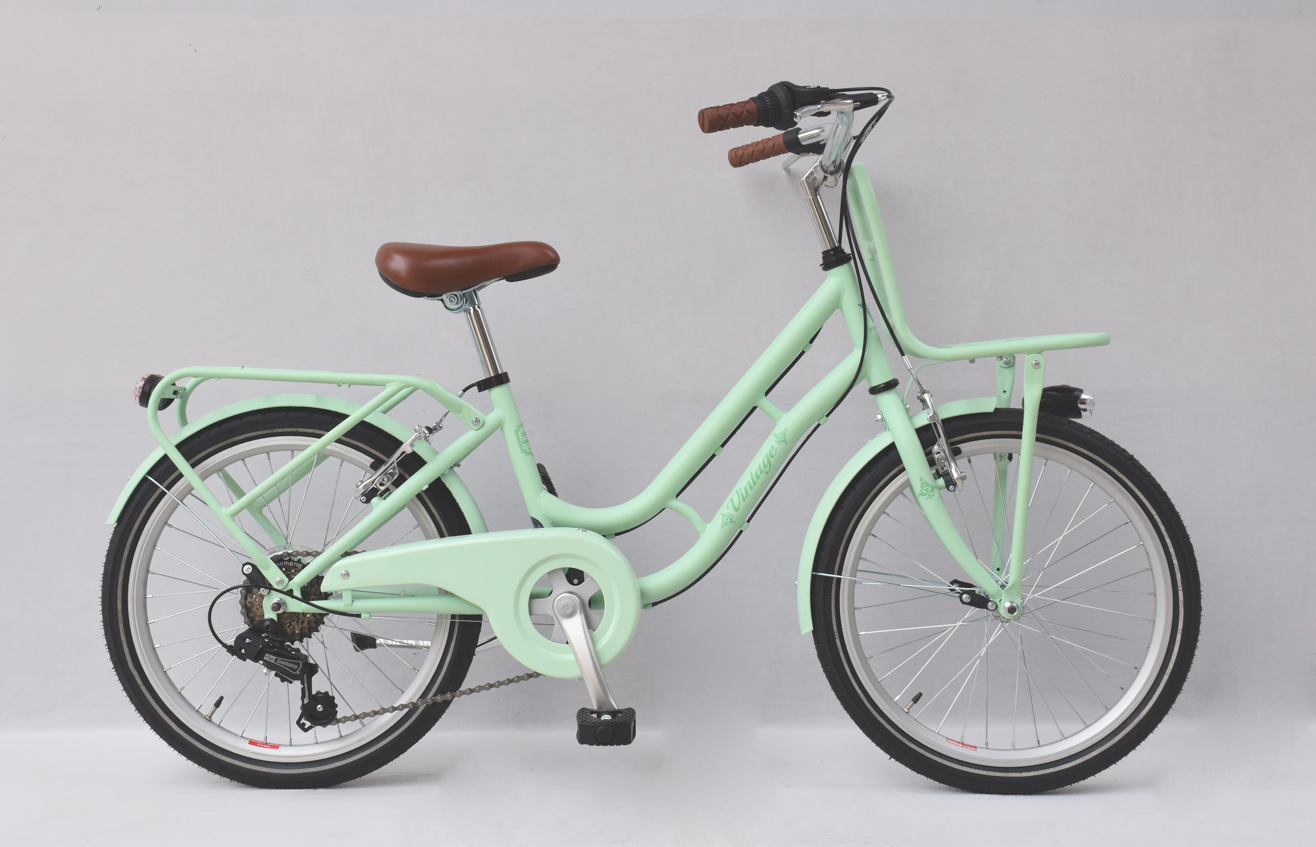 Vintage Kinderfiets 20" Mat Groen met Voordrager