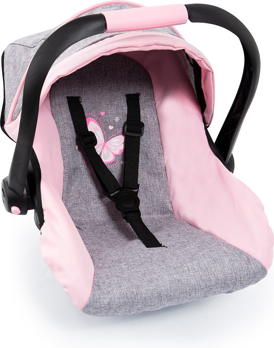 Poppendraagstoel met stoffen kap, Grijs/roze