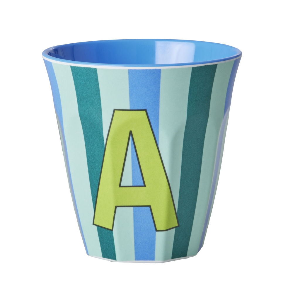 Rice Cup Melamine Letter A Stripes 250ml Blauw