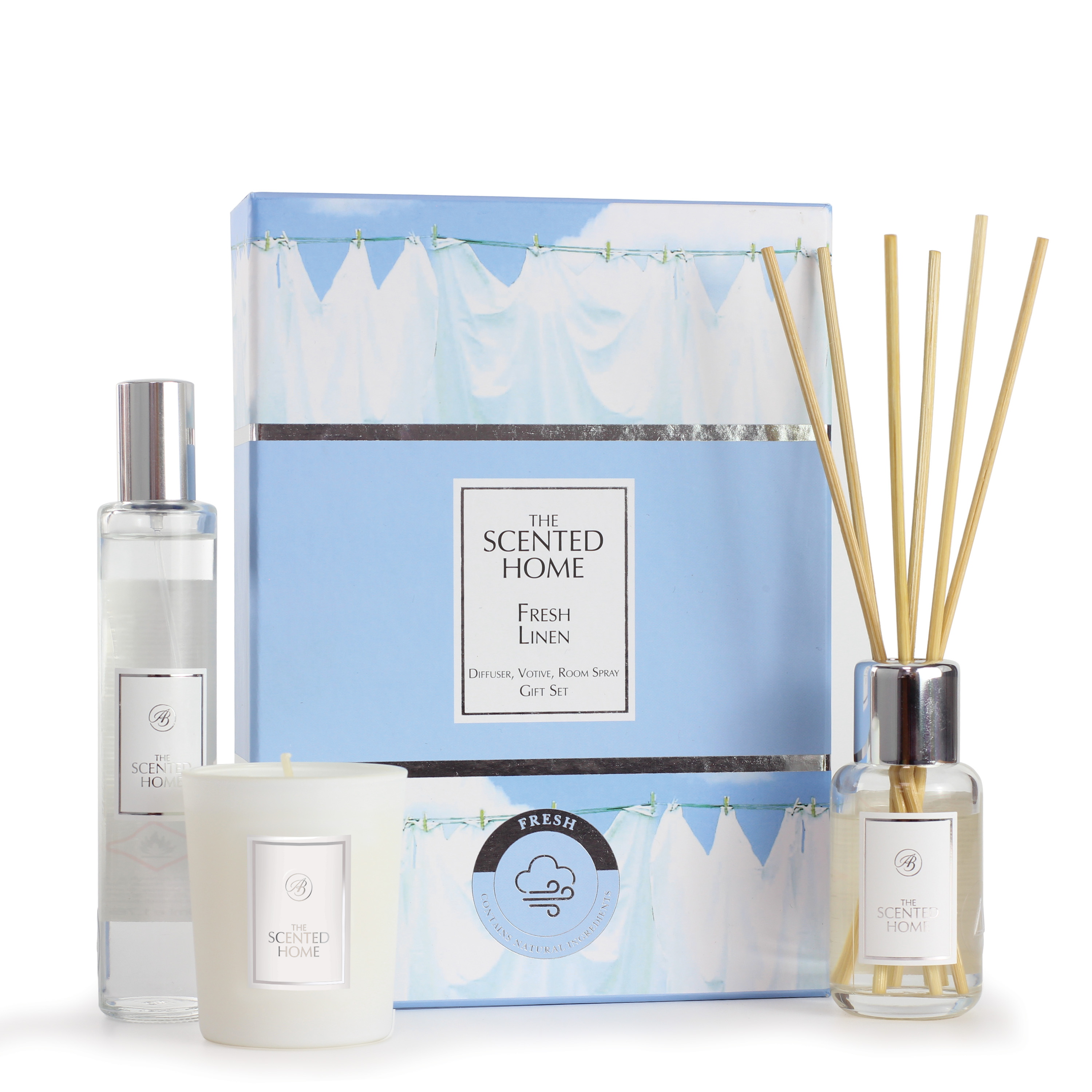 Scented Home Set Fresh Linen - Geurdiffuser, Kaars en Roomspray