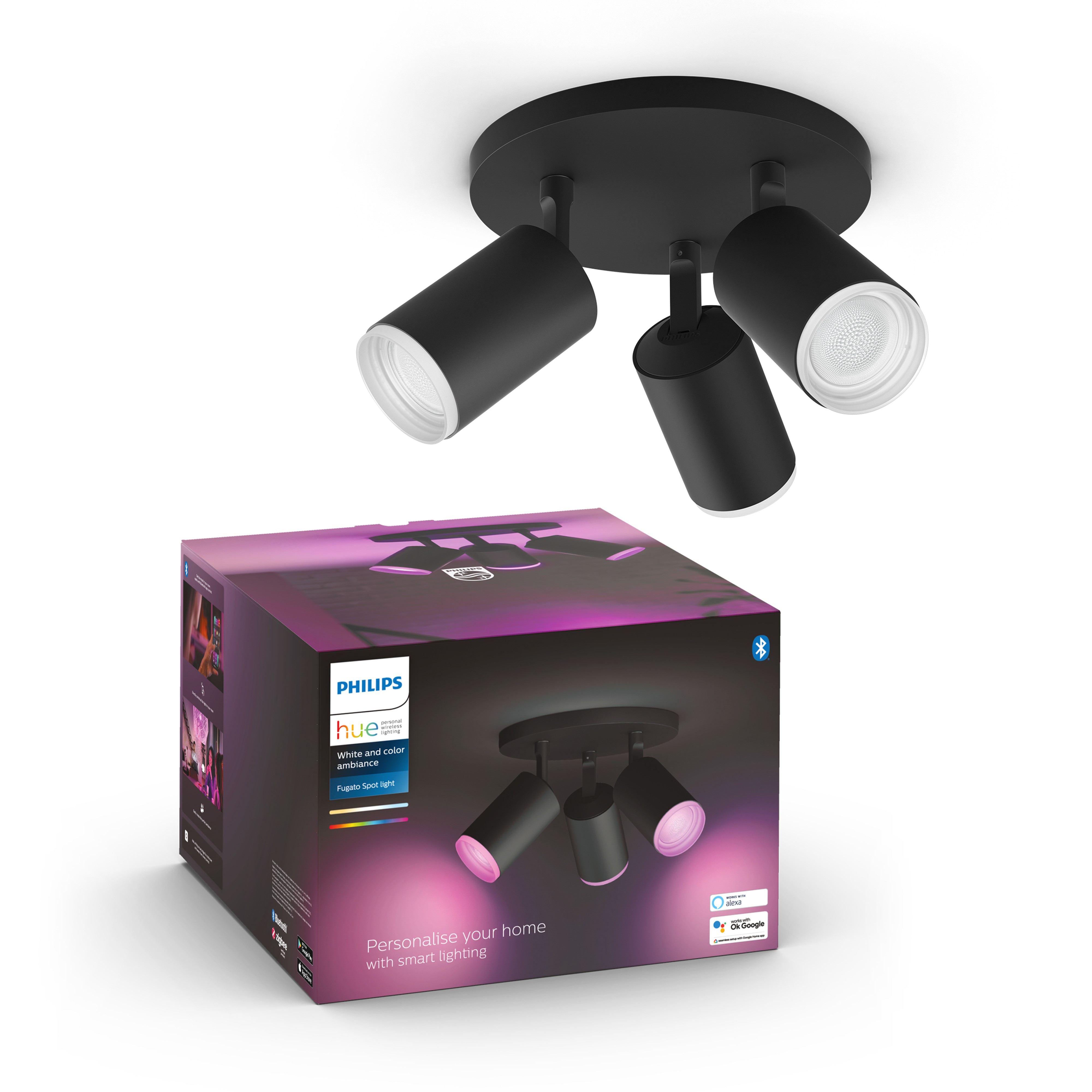 Philips Hue Opbouwspot Fugato Zwart 3x GU10 5.7W White&Color Ambiance