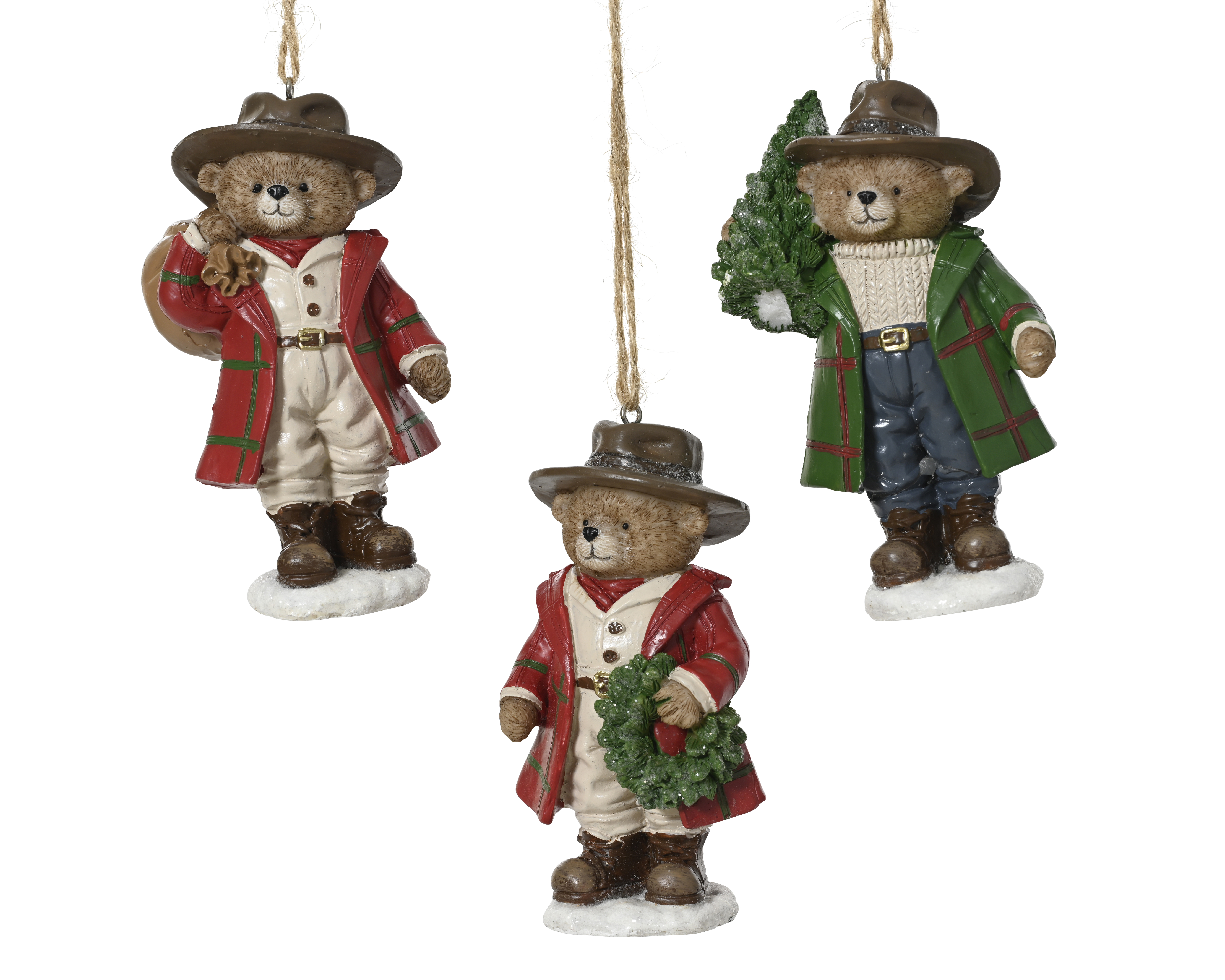 Boomhanger Beer met Kerstkrans/-Boom/Geschenk - 7x5x11.5 cm - assorti - prijs per stuk