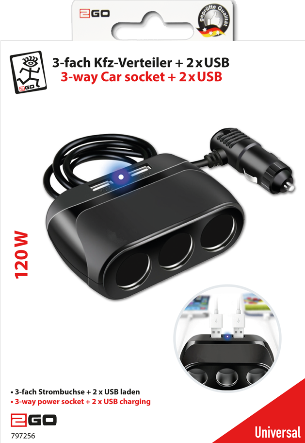 Multisocket lader 12v/24v 3 + 2xusb