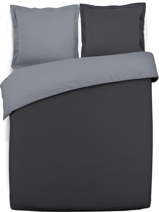 Vision Dekbedovertrek Katoen Uni Bicolor 260x240 cm - Grijs/Antraciet