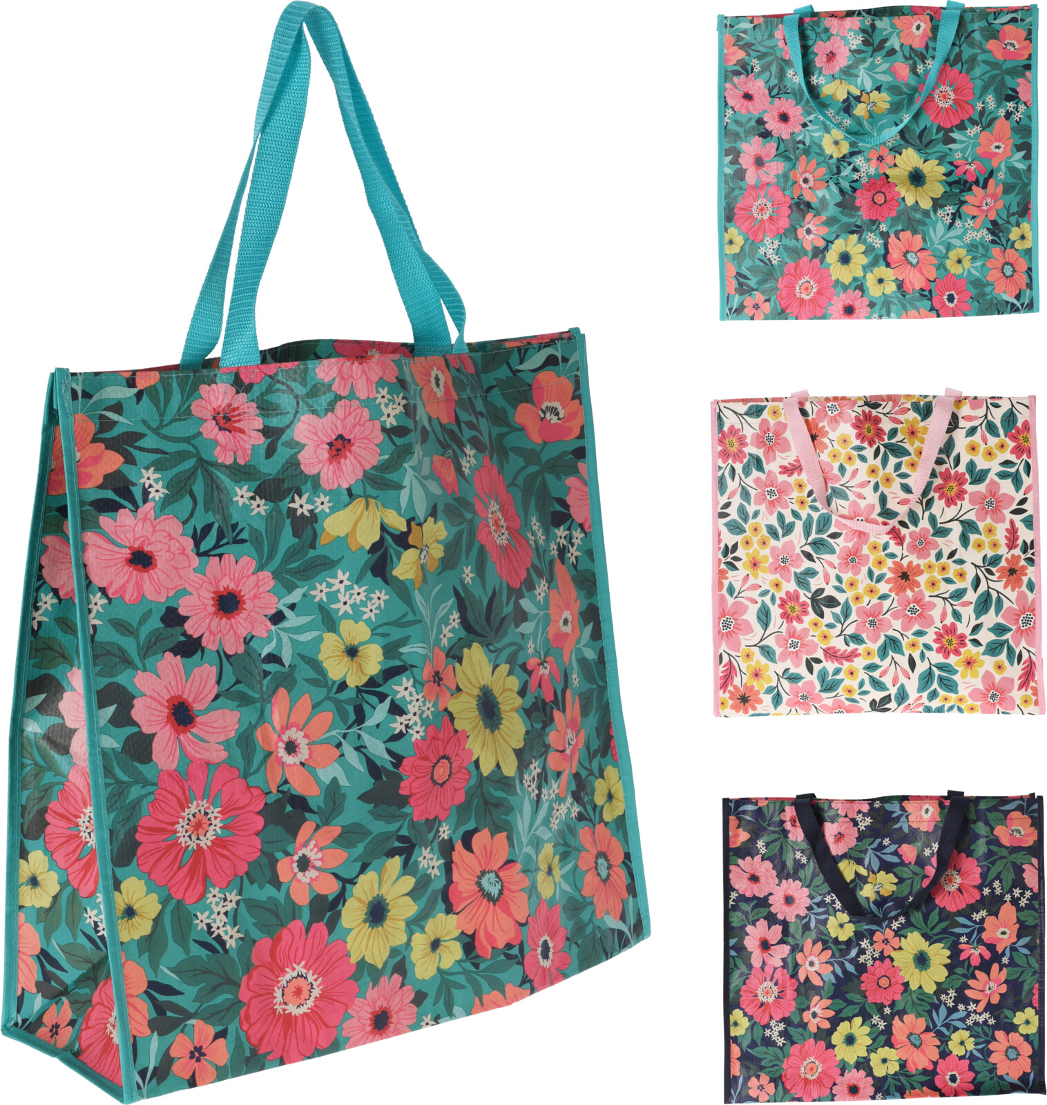 Boodschappentas Bloemenprint 49x45x19 cm - assorti - prijs per stuk