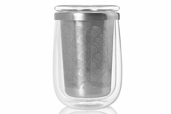 AdHoc Theeglas Fusion 400ml met Filter - Glas/RVS - 9x13.5 cm