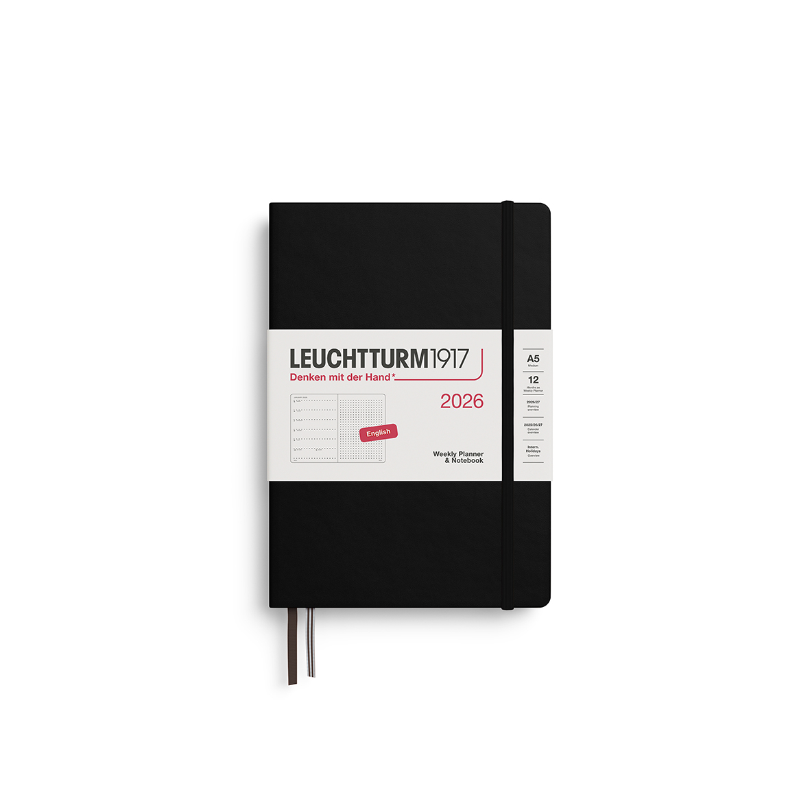 Leuchtturm1917 Agenda 2026 Medium A5 1week/pag+Notes Gestipt Hardcover Black