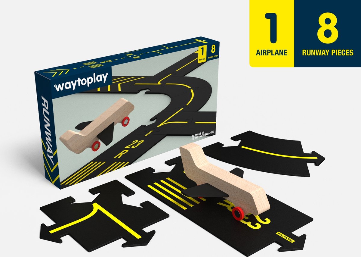 WaytoPlay Runway Flexible Airport Set 8 Straten - 1 Vliegtuig - Flexibel