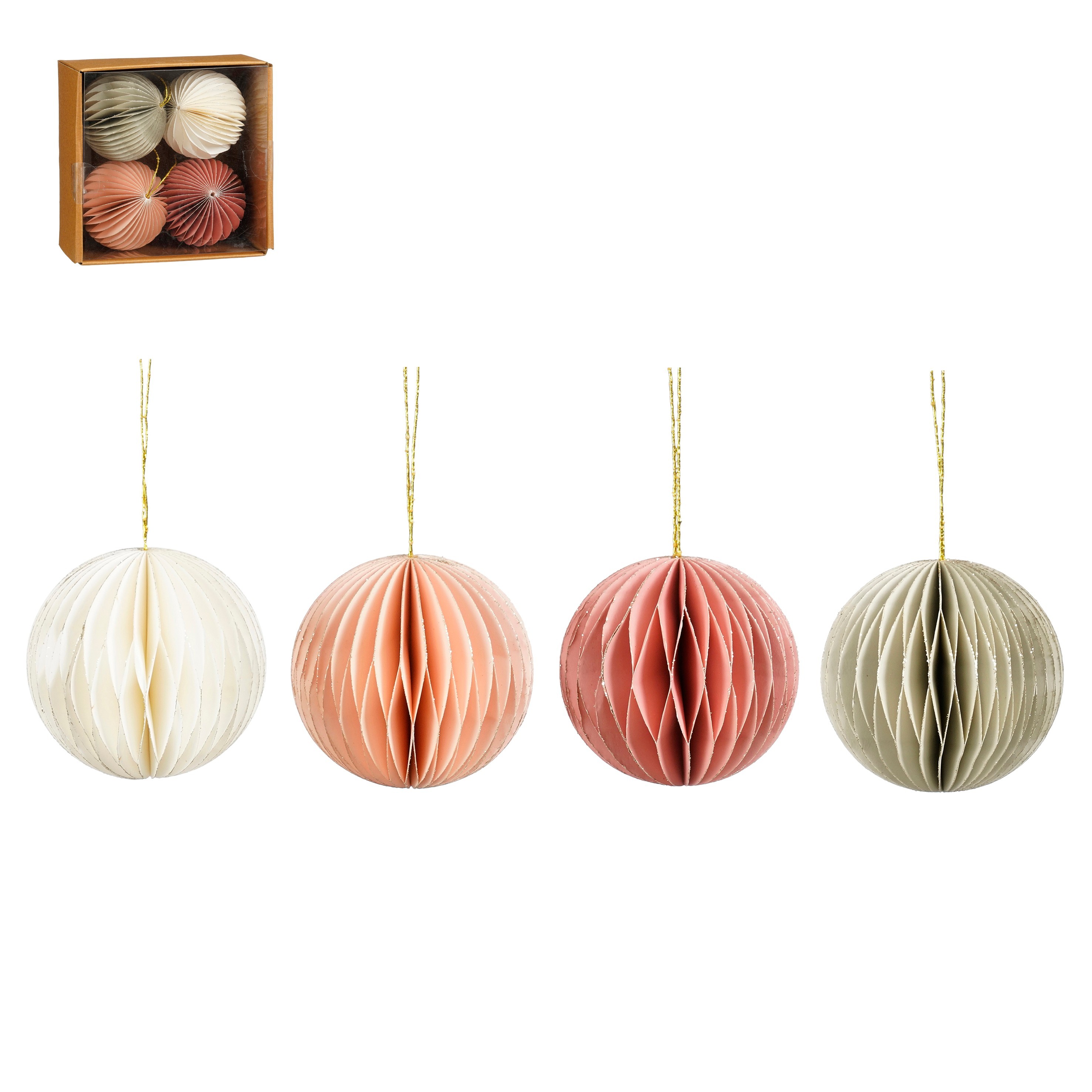 Boomhanger Mica Bal 8cm set 4 stuks - Papier - Verschillende Kleuren in Set