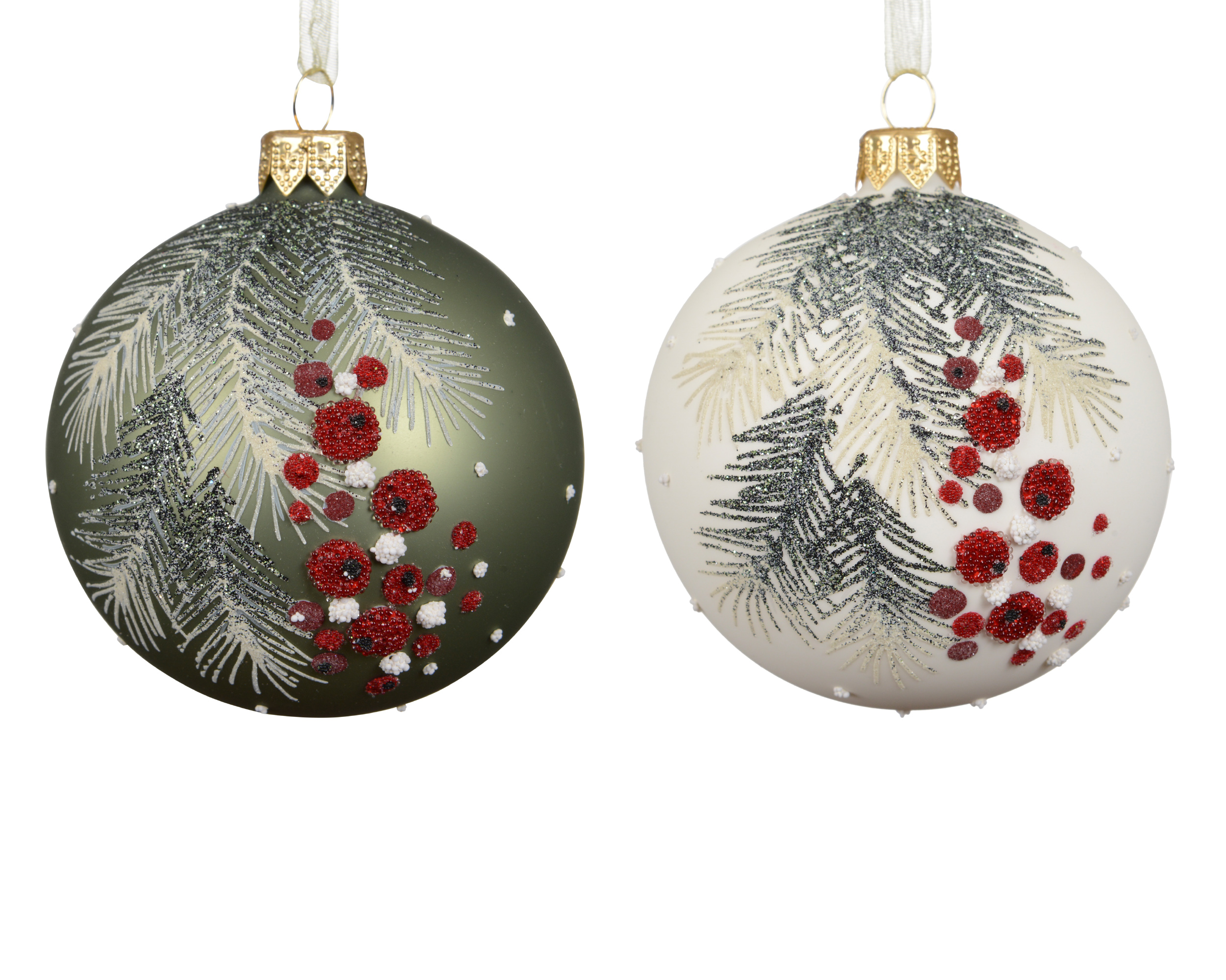 Kerstbal Glas 8cm met Takken - Mat - assorti - prijs per stuk