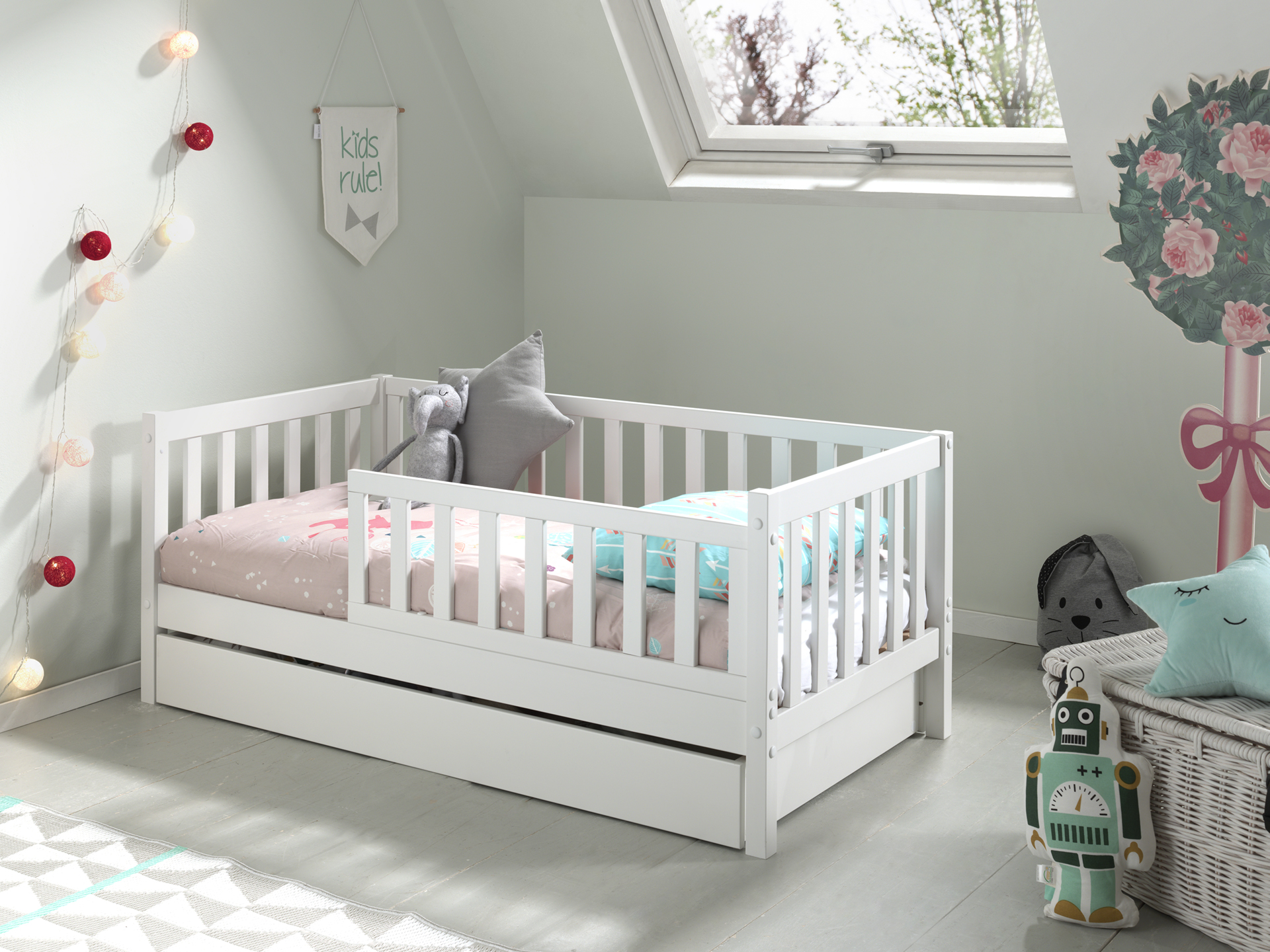 JAXX Toddler Combinatie Peuterbed Wit 70x140 cm+Opberglade