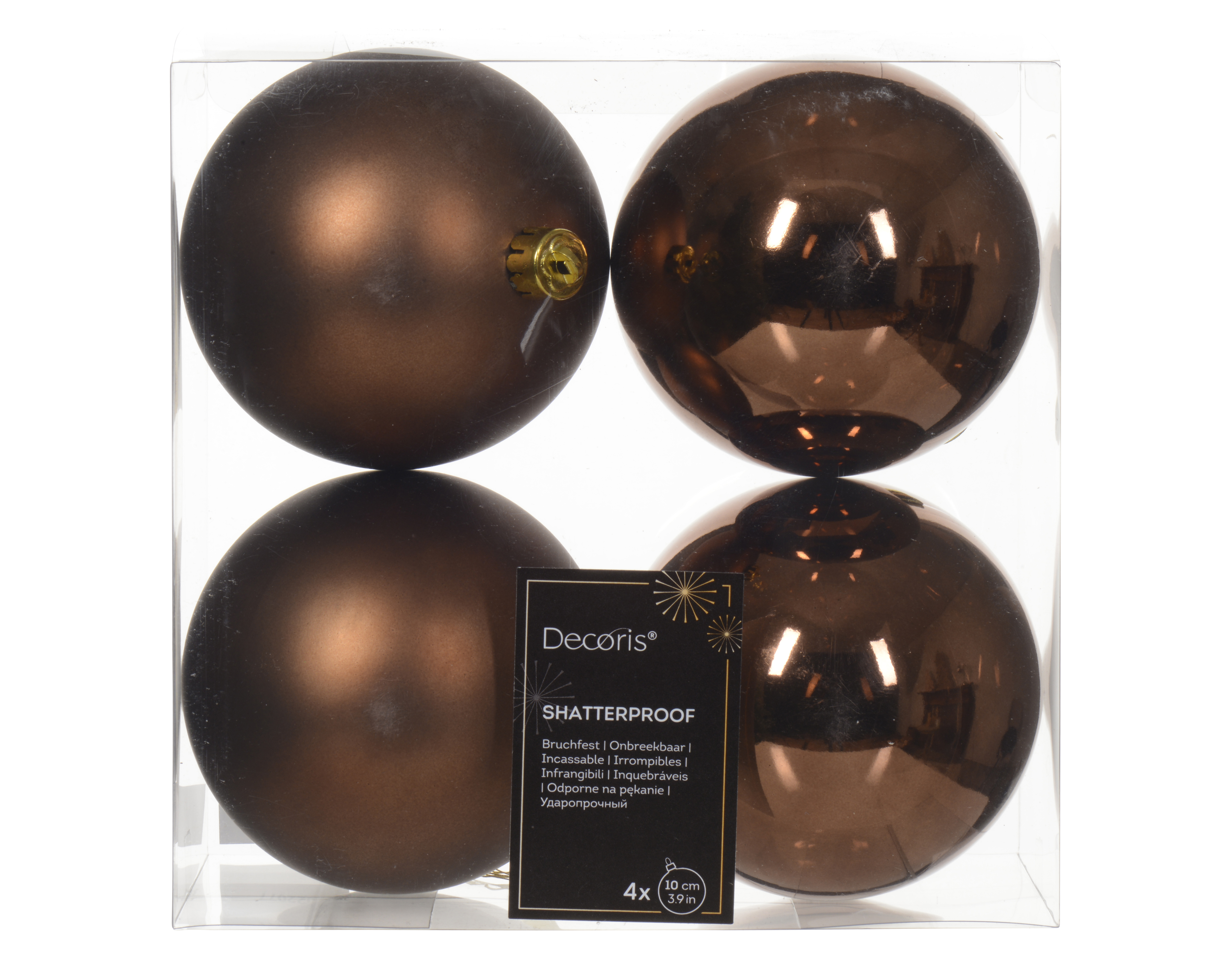 Kerstbal PLC Espresso 10cm set 4 stuks - Mat/Glanzend