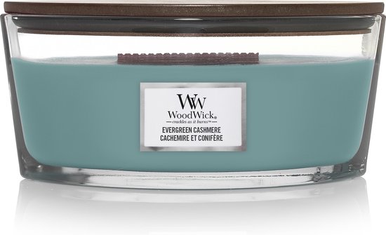 Woodwick Kaars Evergreen Cashmere Ellipse - 19x12x9.2 cm - 50 Branduren