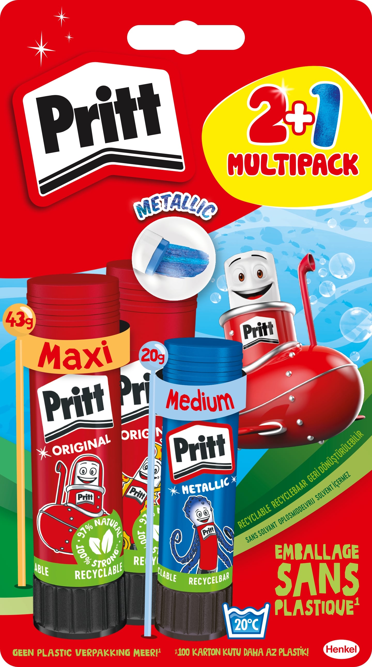 Pritt Lijm Stick 2x43 g + 20 g Colour gratis