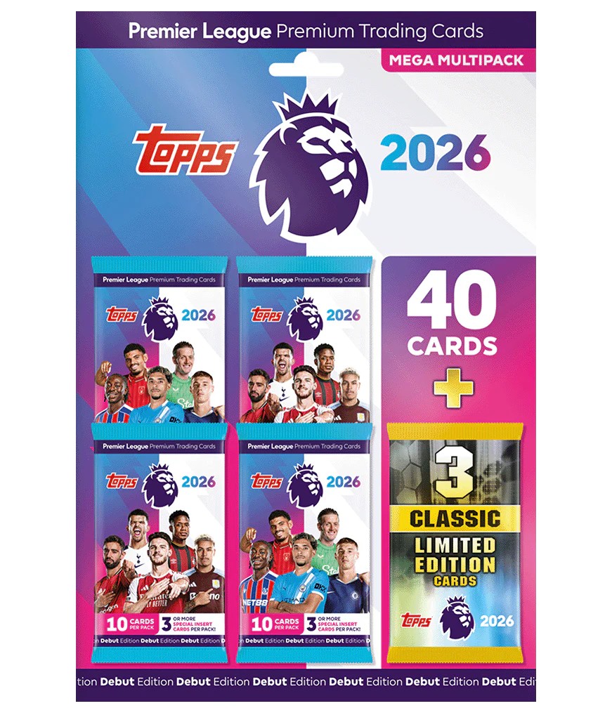 Topps Premier League 2026 Mega Multipack 40 Kaarten + 3 Lim Ed