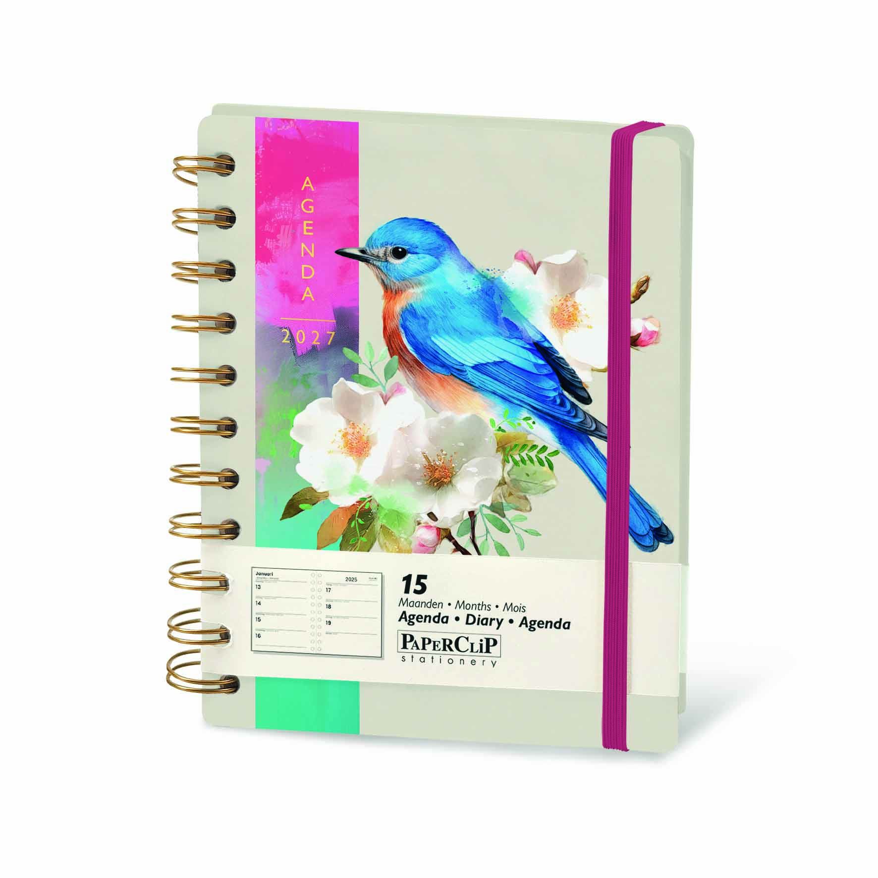 Paperclip Flex Agenda 2027 Colibri 15M Spiraal 1week/2pag assorti 12x15 cm - prijs per stuk