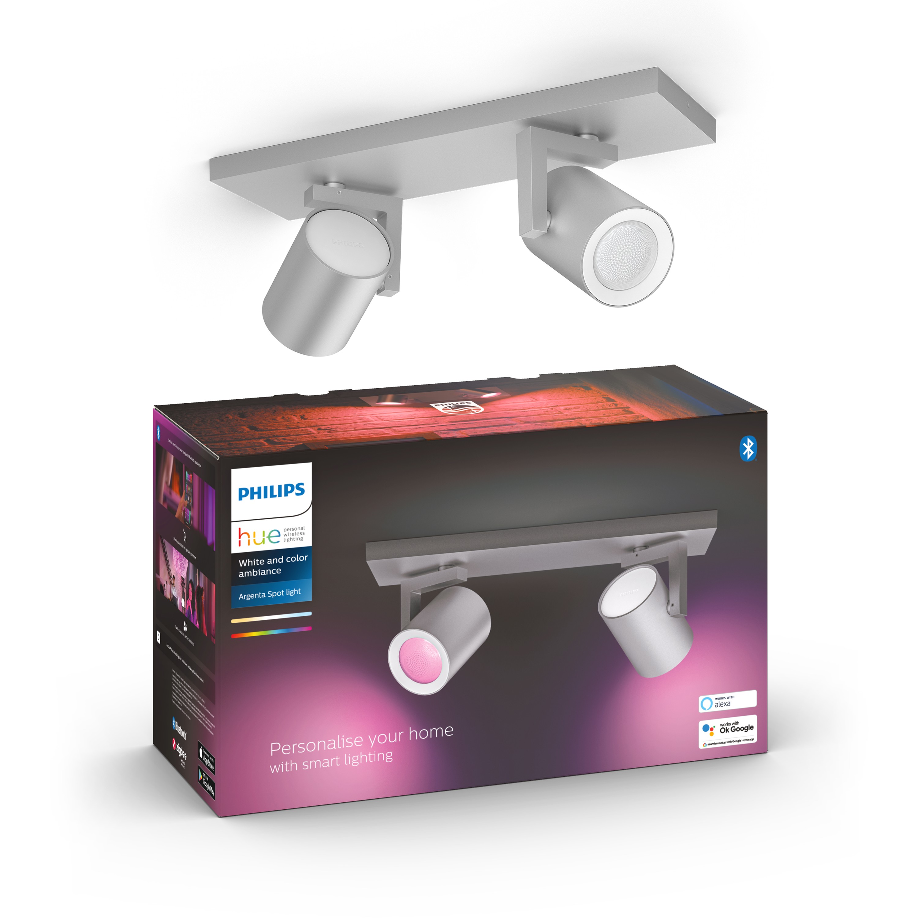 Philips Hue Opbouwspot Argenta Aluminium 2x GU10 5.7W White&Color Ambiance